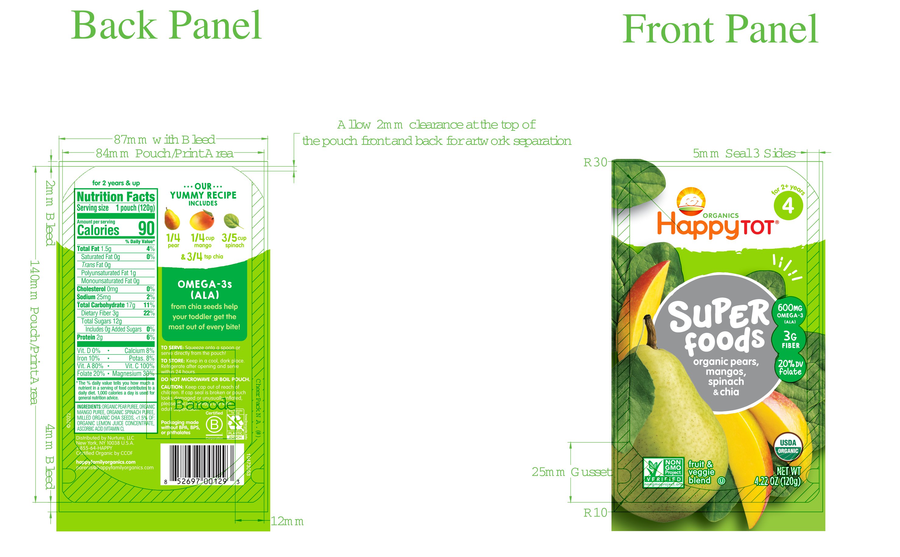 Happy Tot S4 - Pear, Mango & Spinach 4.2Oz pouch 16 units per case 4.2 oz Product Label
