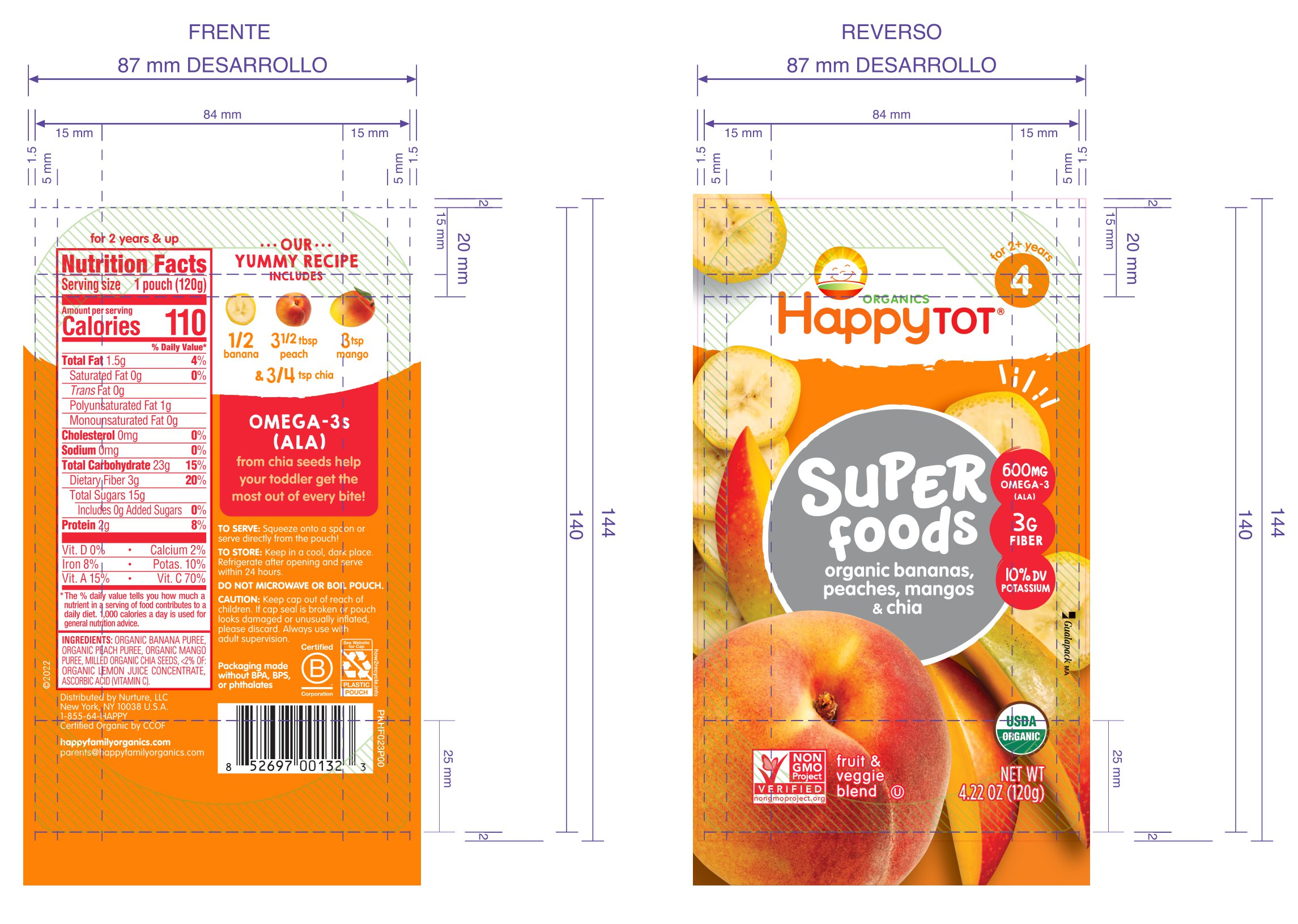 Happy Tot S4 - Banana, Peach & Mango 4.2Oz pouch 16 units per case 4.2 oz Product Label