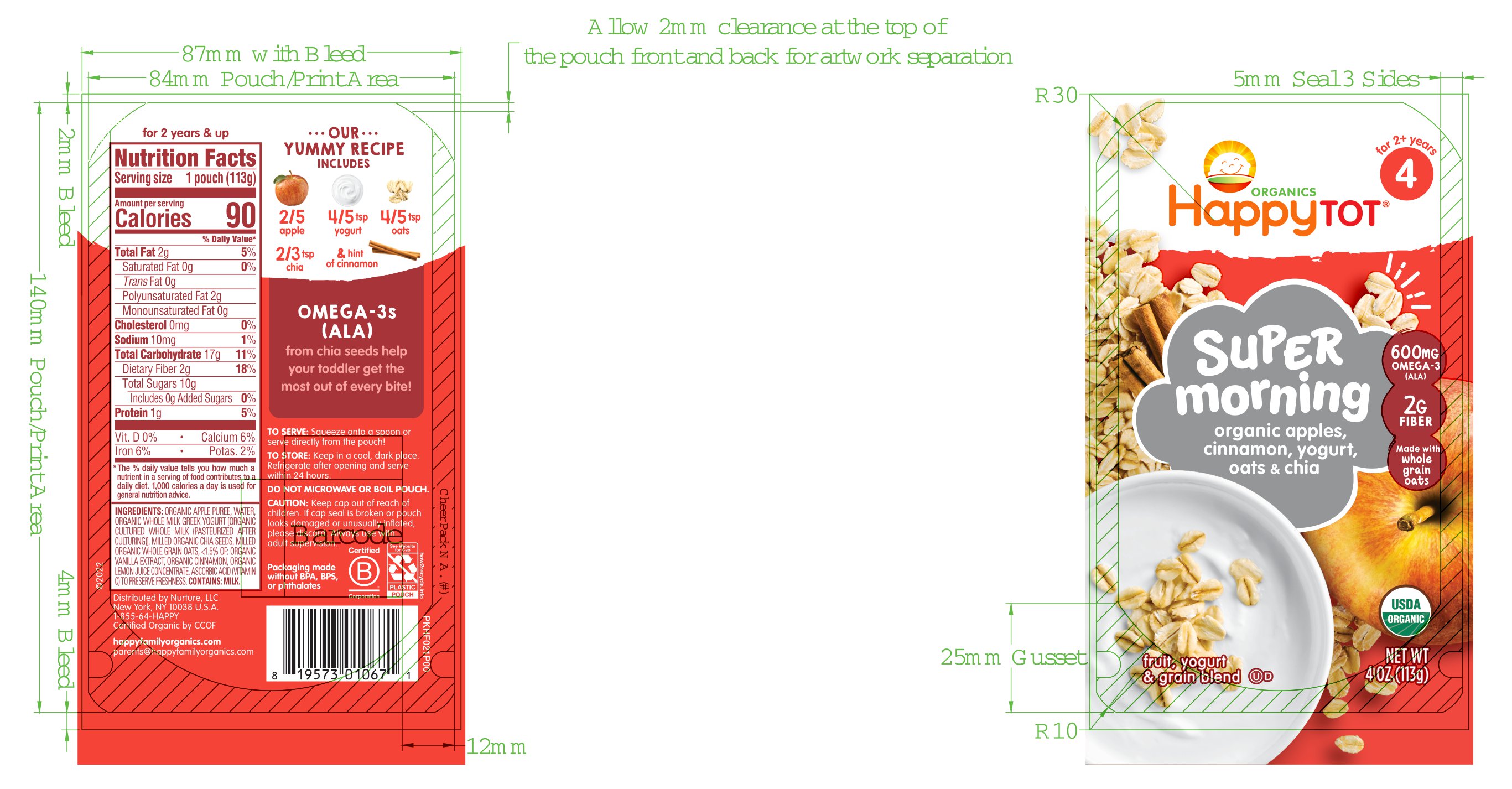 Happy Tot S4 - Super Morning Organic Apples Cinnamon Yogurt & Oats 4Oz pouch 16 units per case 4.0 oz Product Label