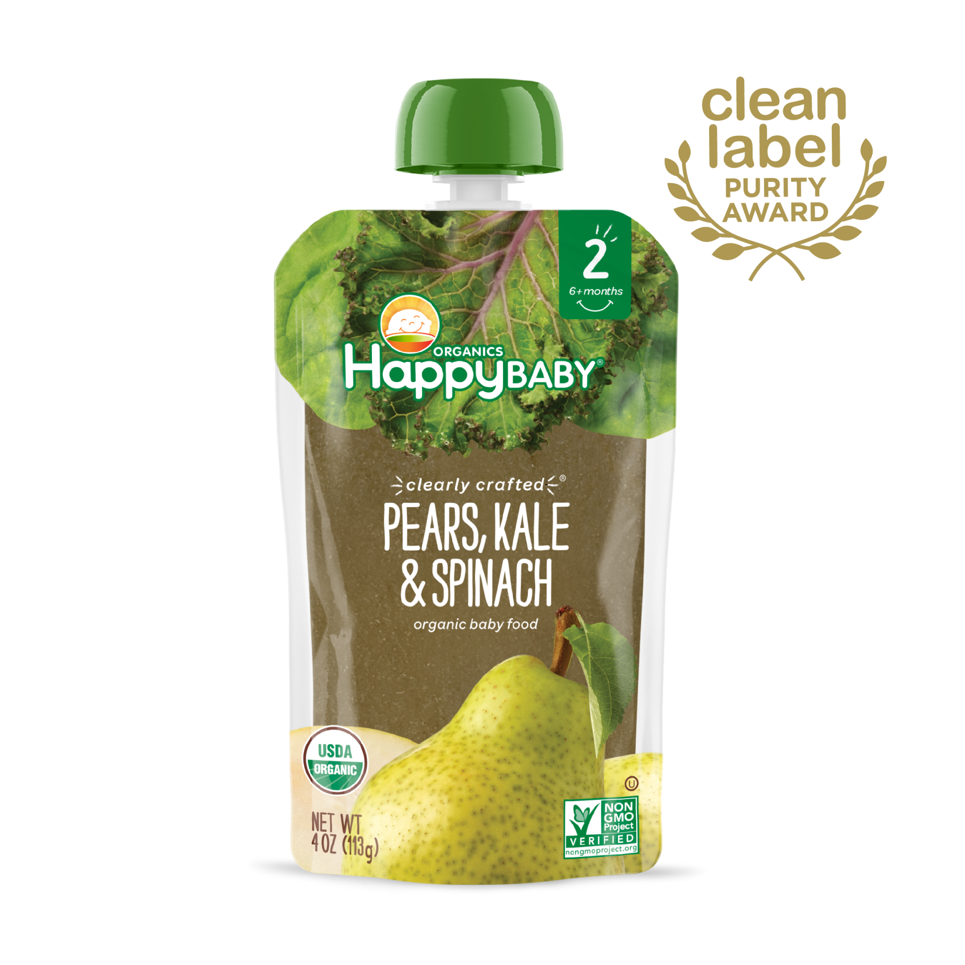 Happy Baby S2 - Clearly Crafted Pears Kale & Spinach 4Oz pouch 16 units per case 4.0 oz