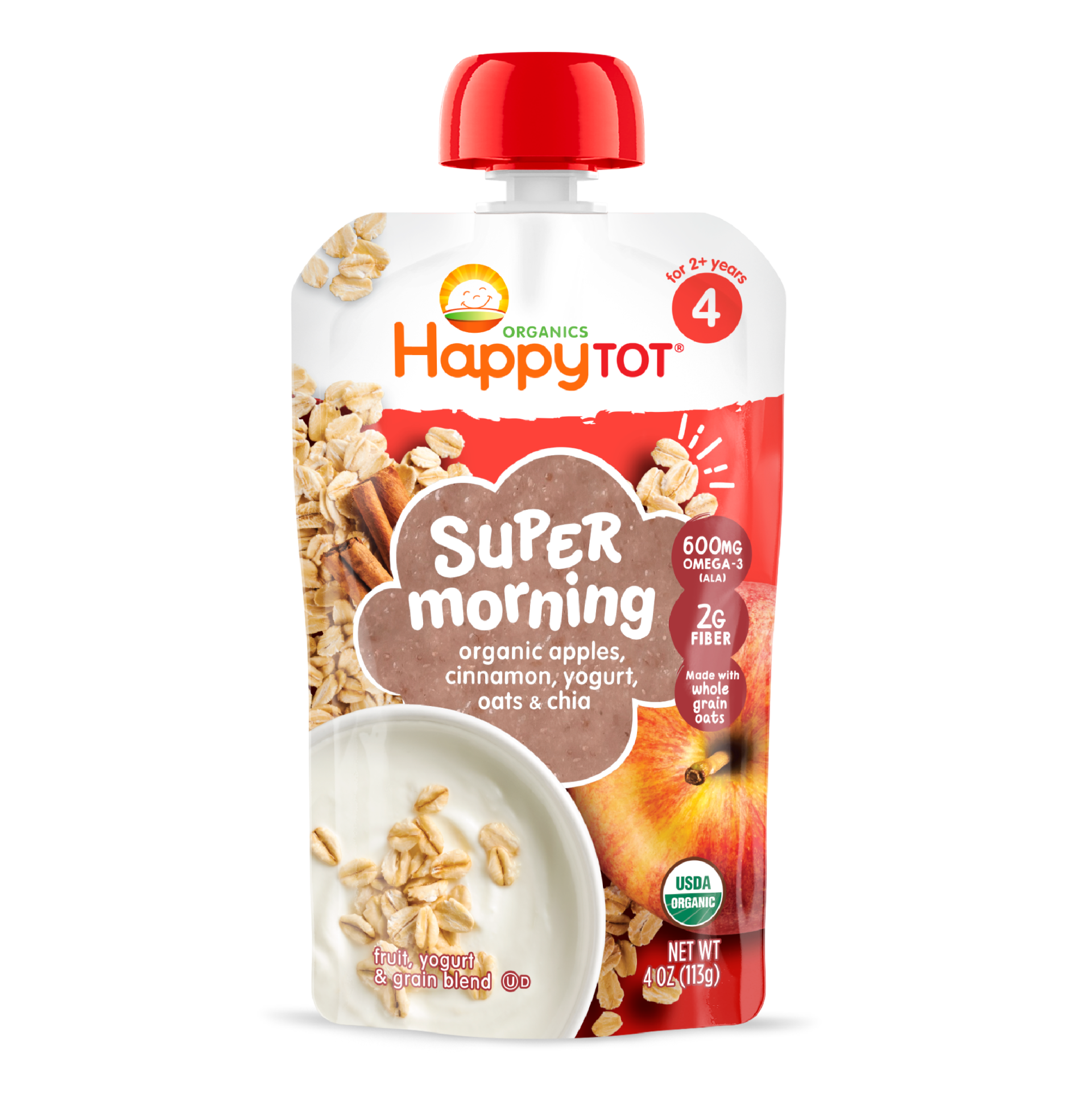 Happy Tot S4 - Super Morning Organic Apples Cinnamon Yogurt & Oats 4Oz pouch 16 units per case 4.0 oz