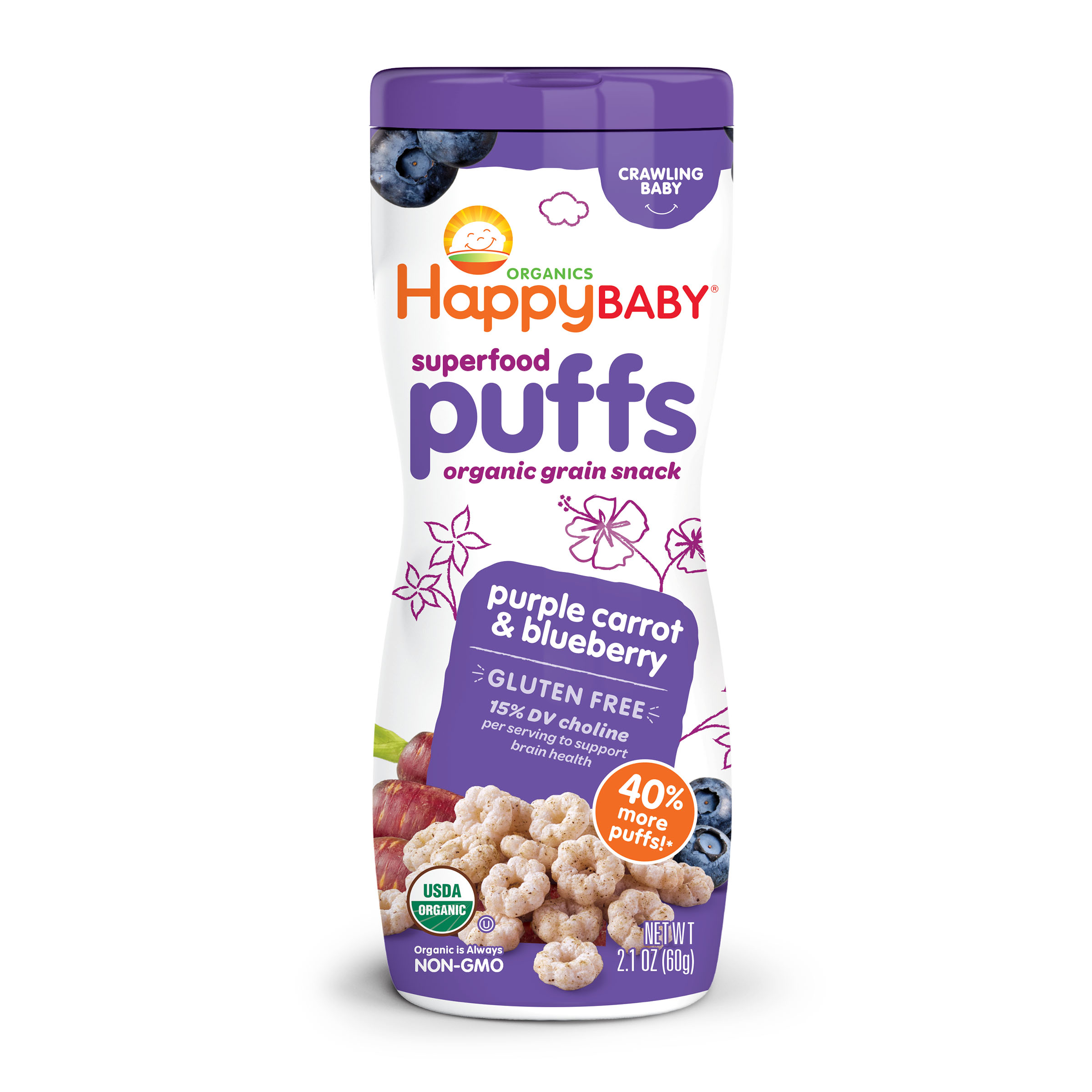 Happy Baby Purple Carrot & Blueberry Puffs 6 units per case 2.1 oz
