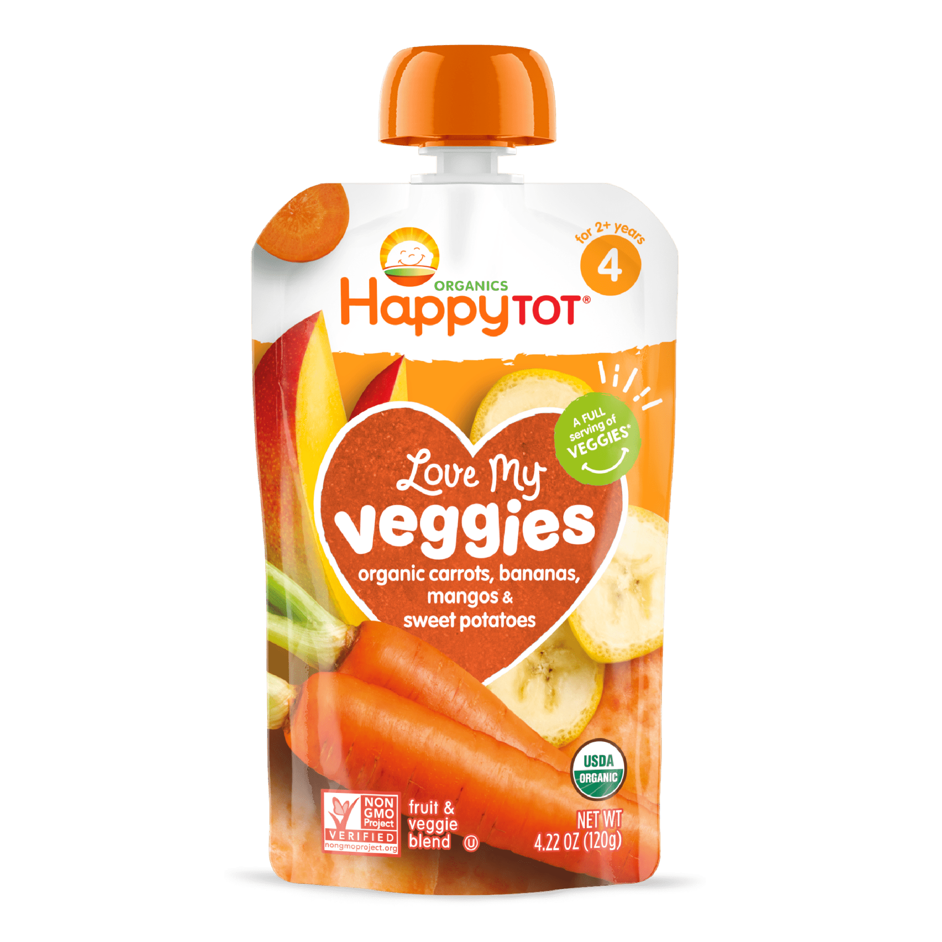 Happy Tot S4 - Veggie & Fruit Blend, Carrots, Bananas, Mangos & Sweet Potatoes 4.2Oz pouch 16 units per case 4.2 oz