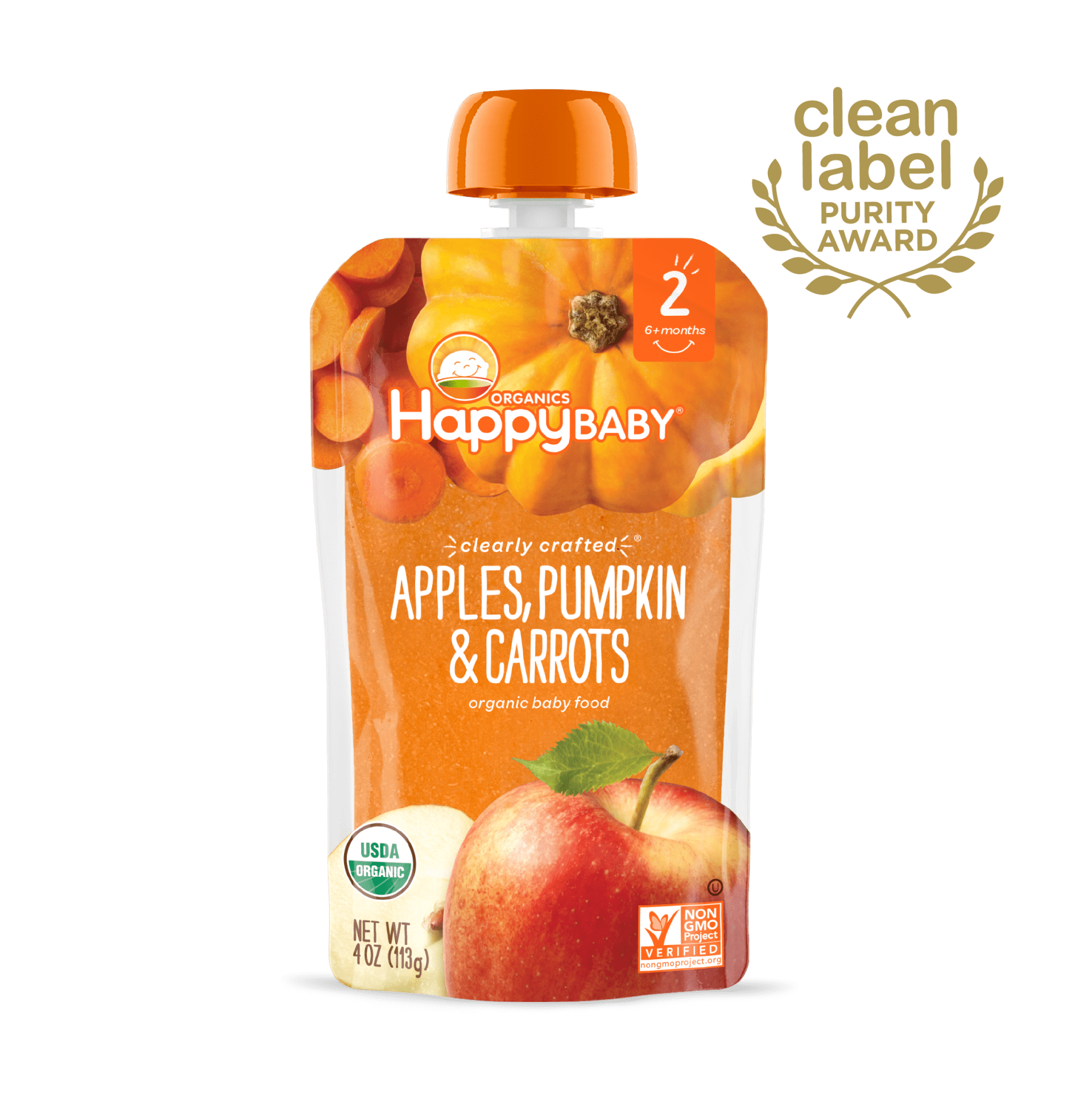 Happy Baby S2 - Clearly Crafted Apples, Pumpkin & Carrots 4Oz pouch 16 units per case 4.0 oz