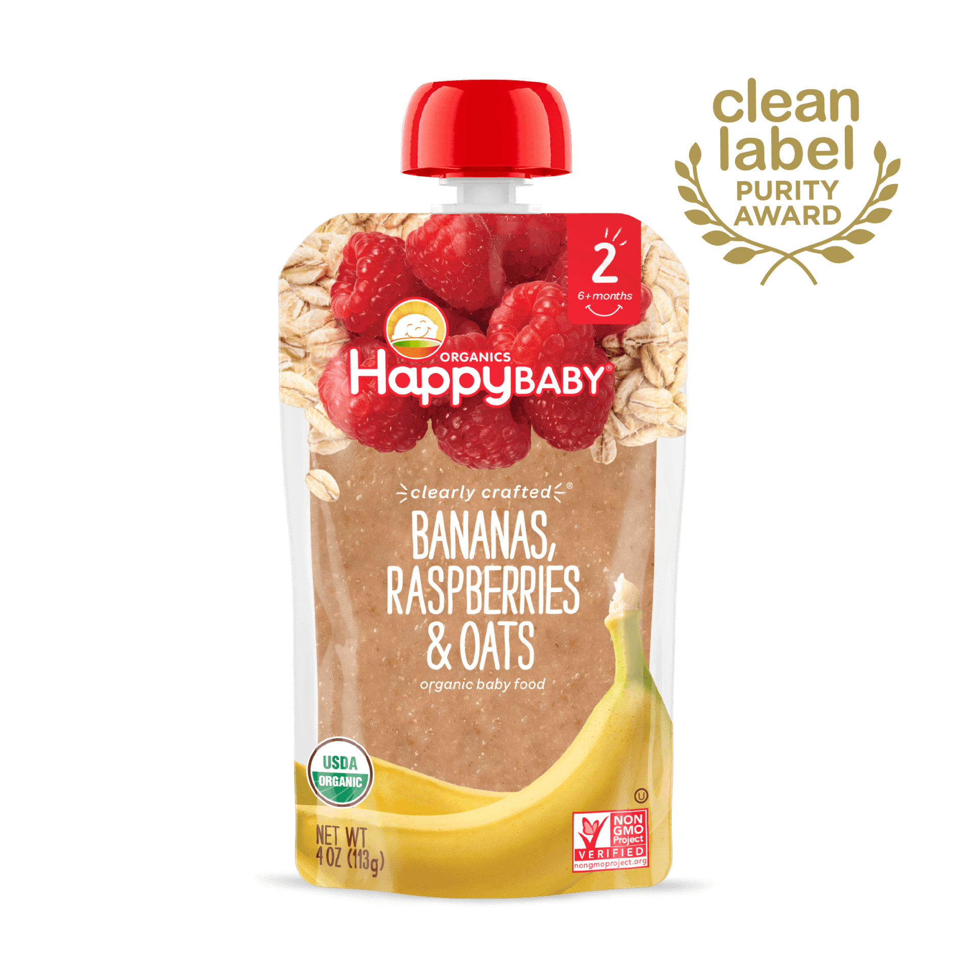 Happy Baby S2 - Clearly Crafted Banana Raspberry & Oats 4Oz pouch 16 units per case 4.0 oz