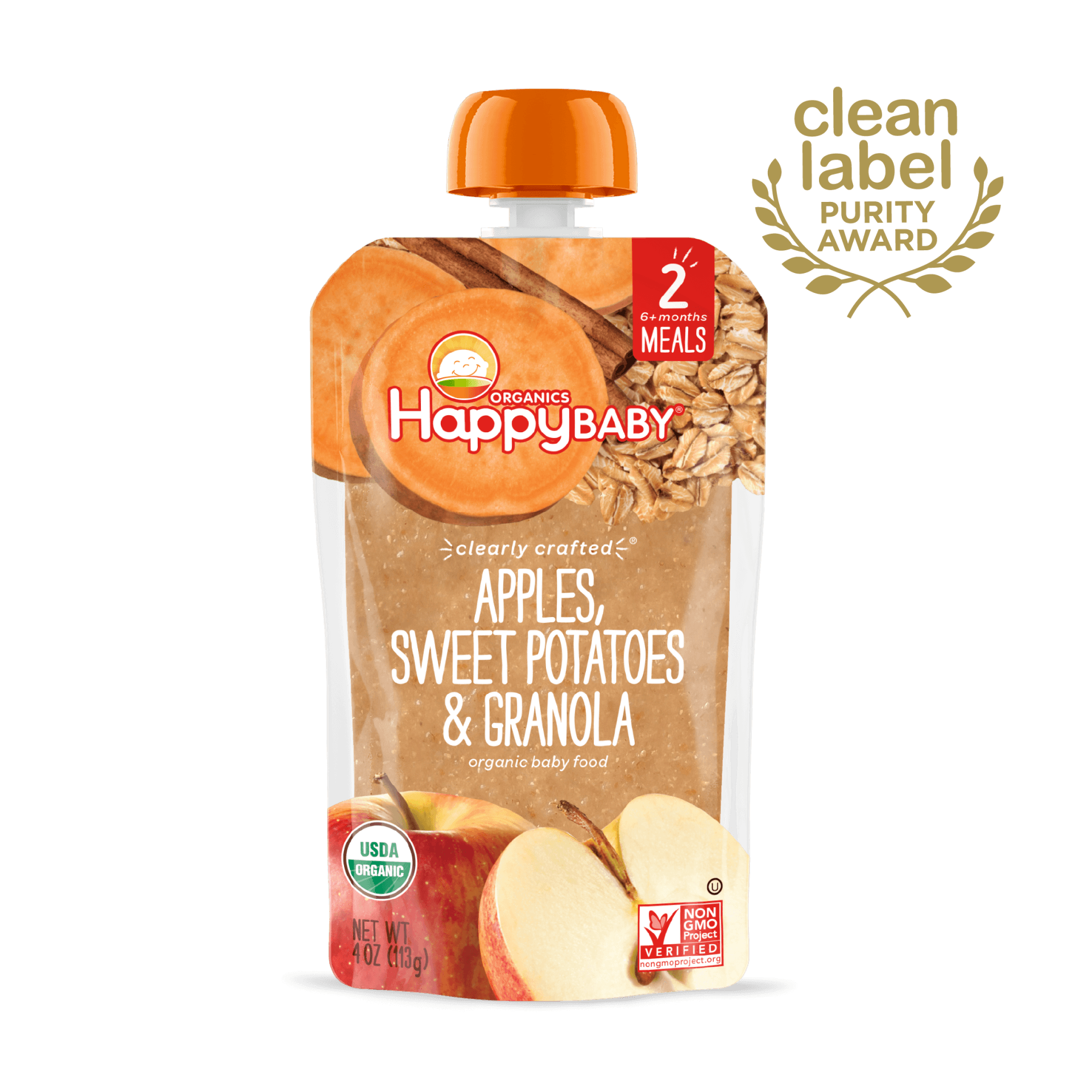 Happy Baby S2 - Clearly Crafted Apples Sweet Potatoes & Granola 4Oz pouch 16 units per case 4.0 oz