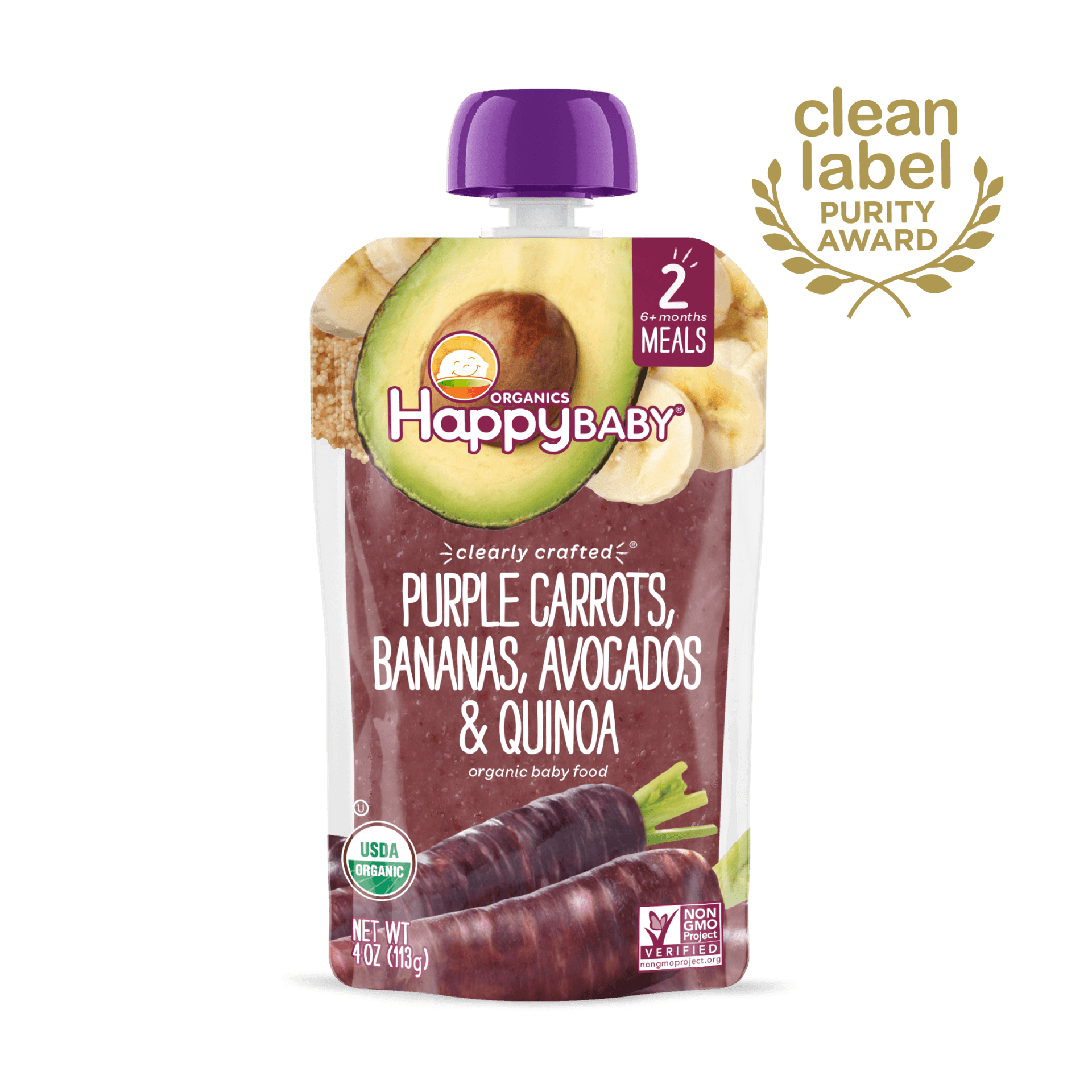 Happy Baby S2 - Clearly Crafted Purple Carrots, Bananas, Avocados & Quinoa 4Oz pouch 16 units per case 4.0 oz