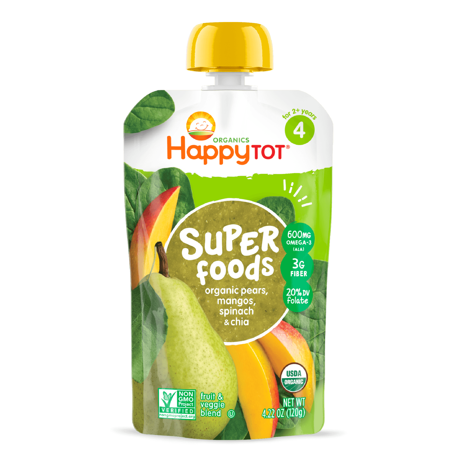 Happy Tot S4 - Pear, Mango & Spinach 4.2Oz pouch 16 units per case 4.2 oz