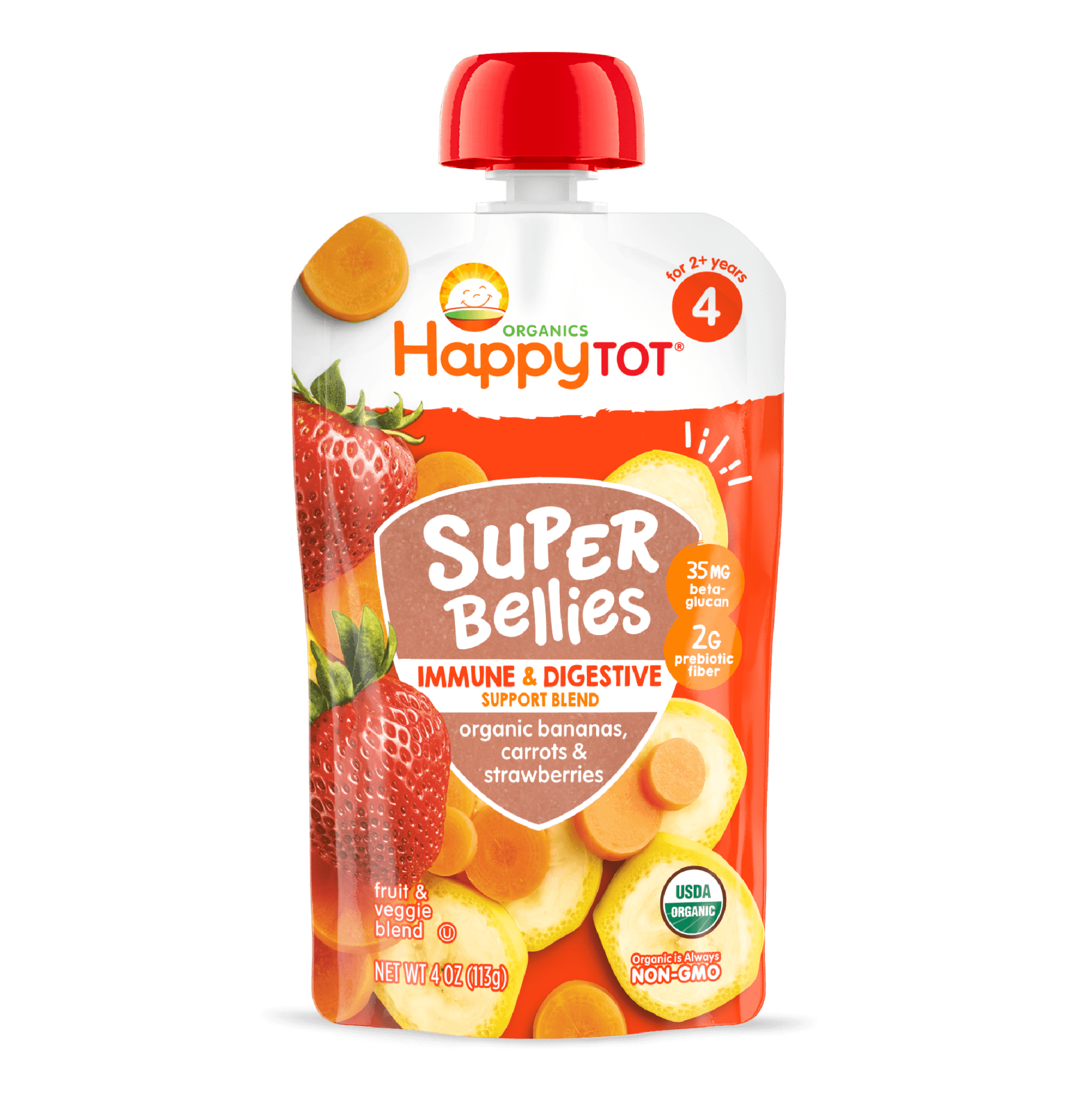 Happy Tot S4 - Super Bellies Organic Bananas Carrots & Strawberries 4Oz pouch 16 units per case 4.0 oz