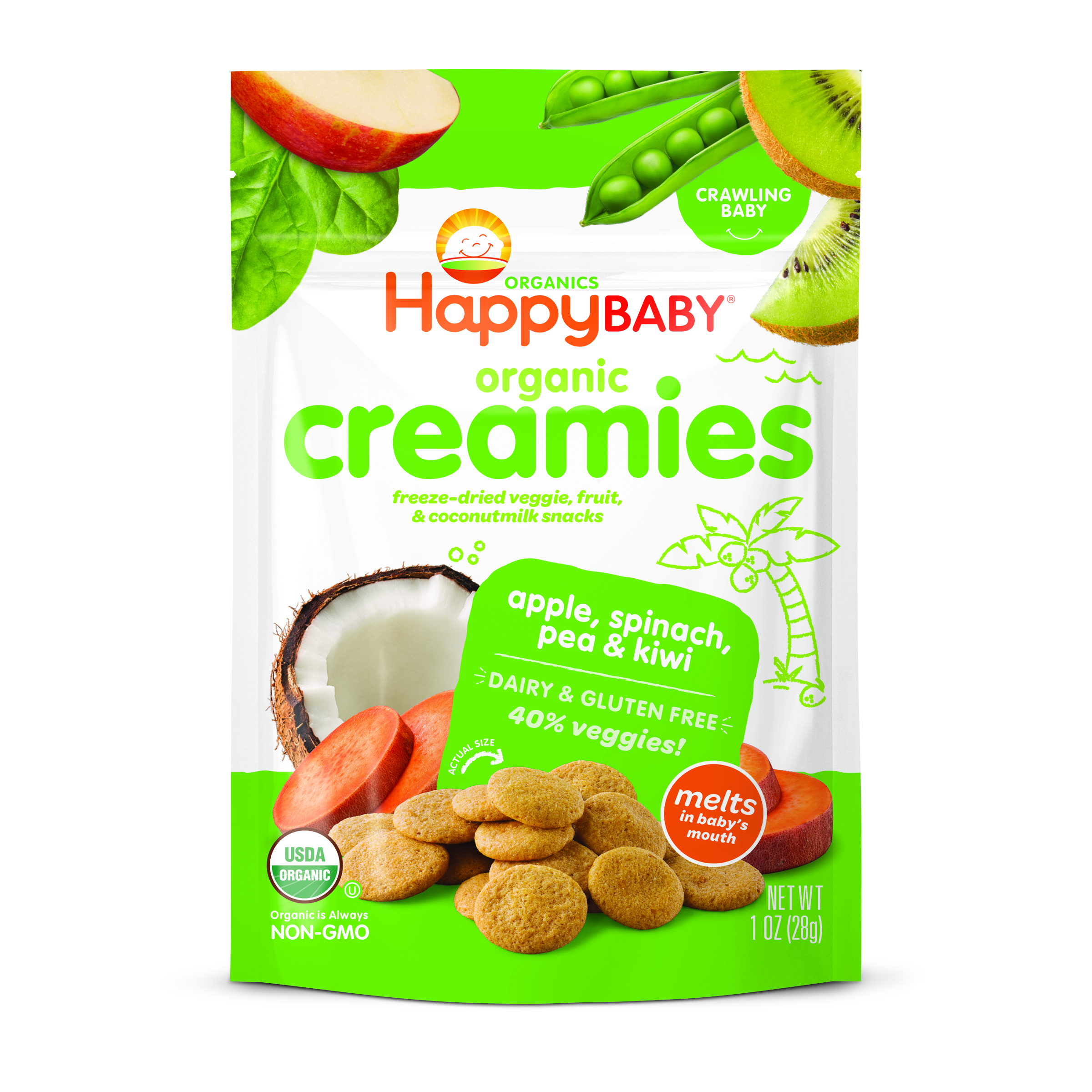 Happy Baby Apple, Spinach, Pea & Kiwi Creamies 8 units per case 1.0 oz