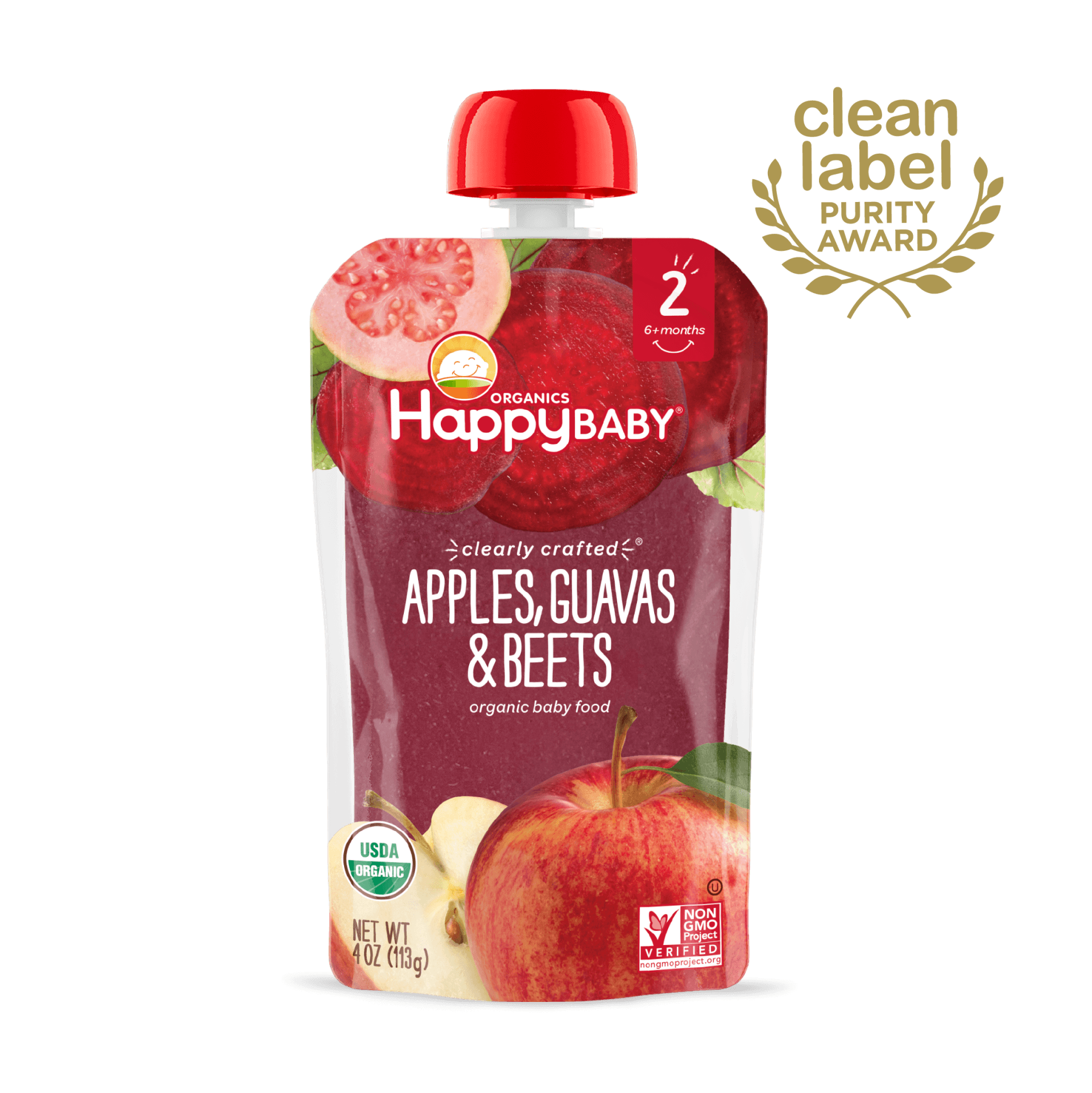 Happy Baby S2 - Organic Apples, Guavas & Beets 4Oz pouch 16 units per case 4.0 oz