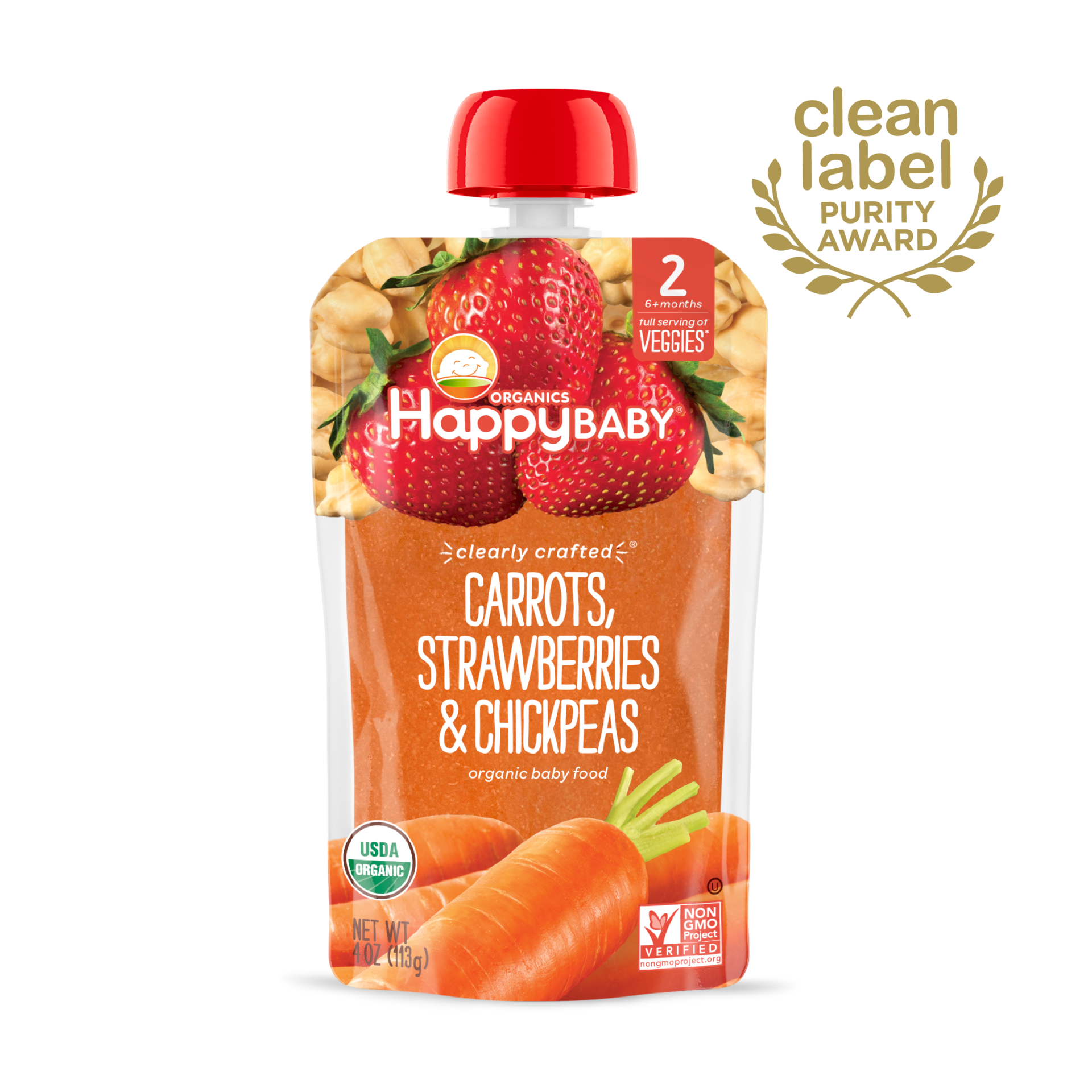 Happy Baby S2 - Clearly Crafted Carrots Strawberries & Chickpeas 4oz pouch 16 units per case 4.0 oz