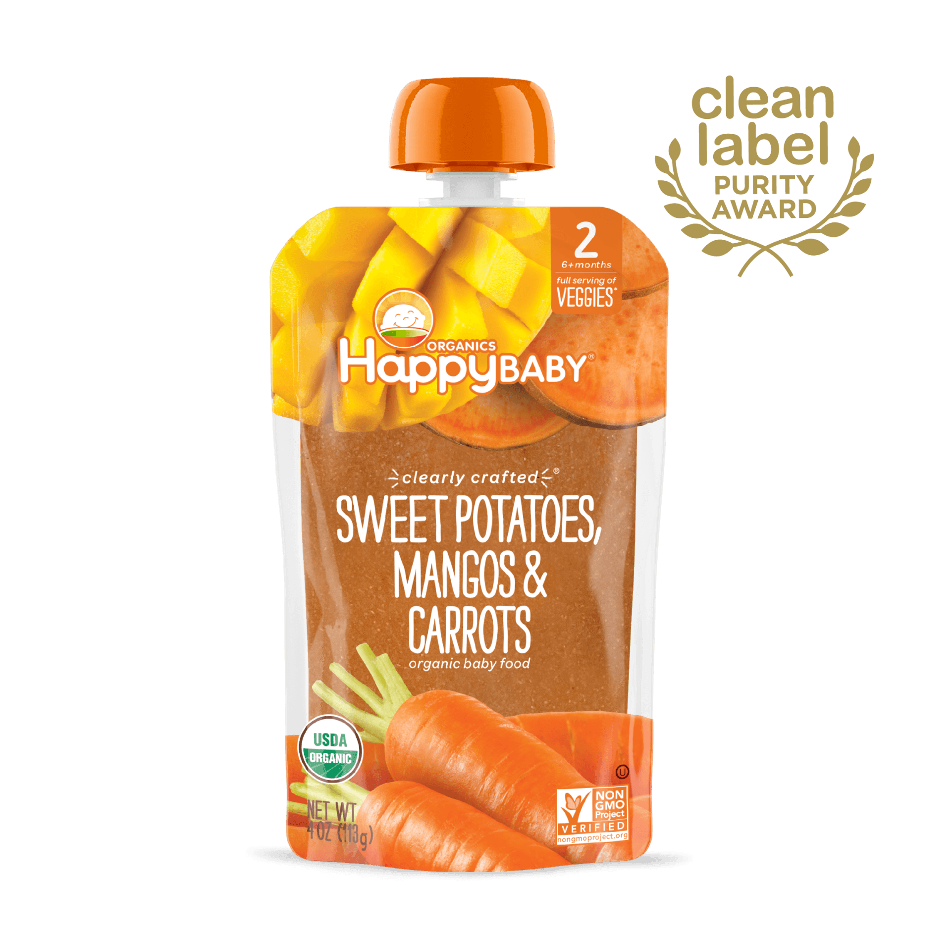 Happy Baby S2 - Clearly Crafted Sweet Potatoes, Mangos & Carrots 4Oz pouch 16 units per case 4.0 oz