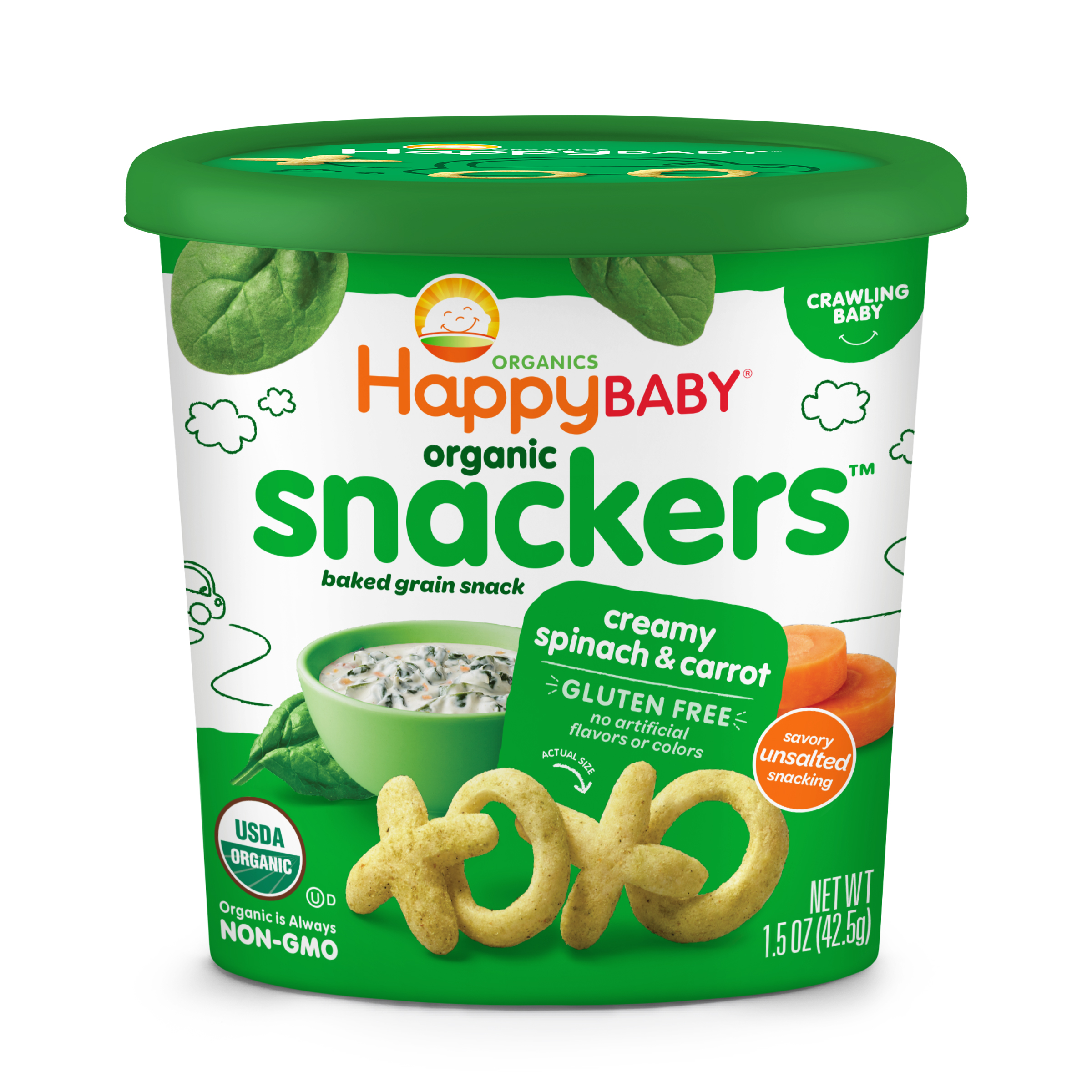 Happy Baby Creamy Spinach & Carrot Snackers 6 units per case 1.5 oz