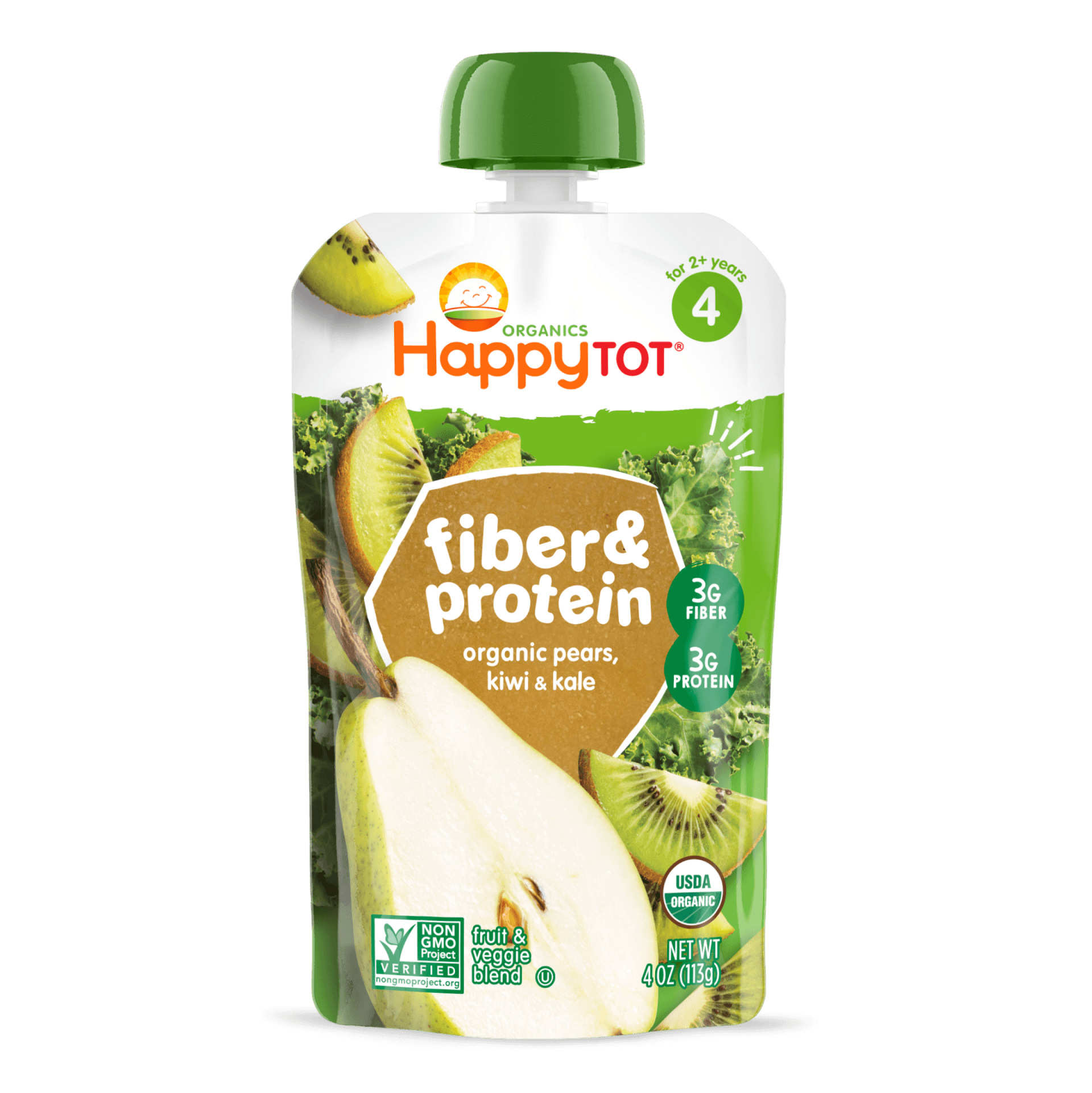 Happy Tot S4 - Fiber & Protein Organic Pear, Kiwi & Kale 4Oz pouch 16 units per case 4.0 oz