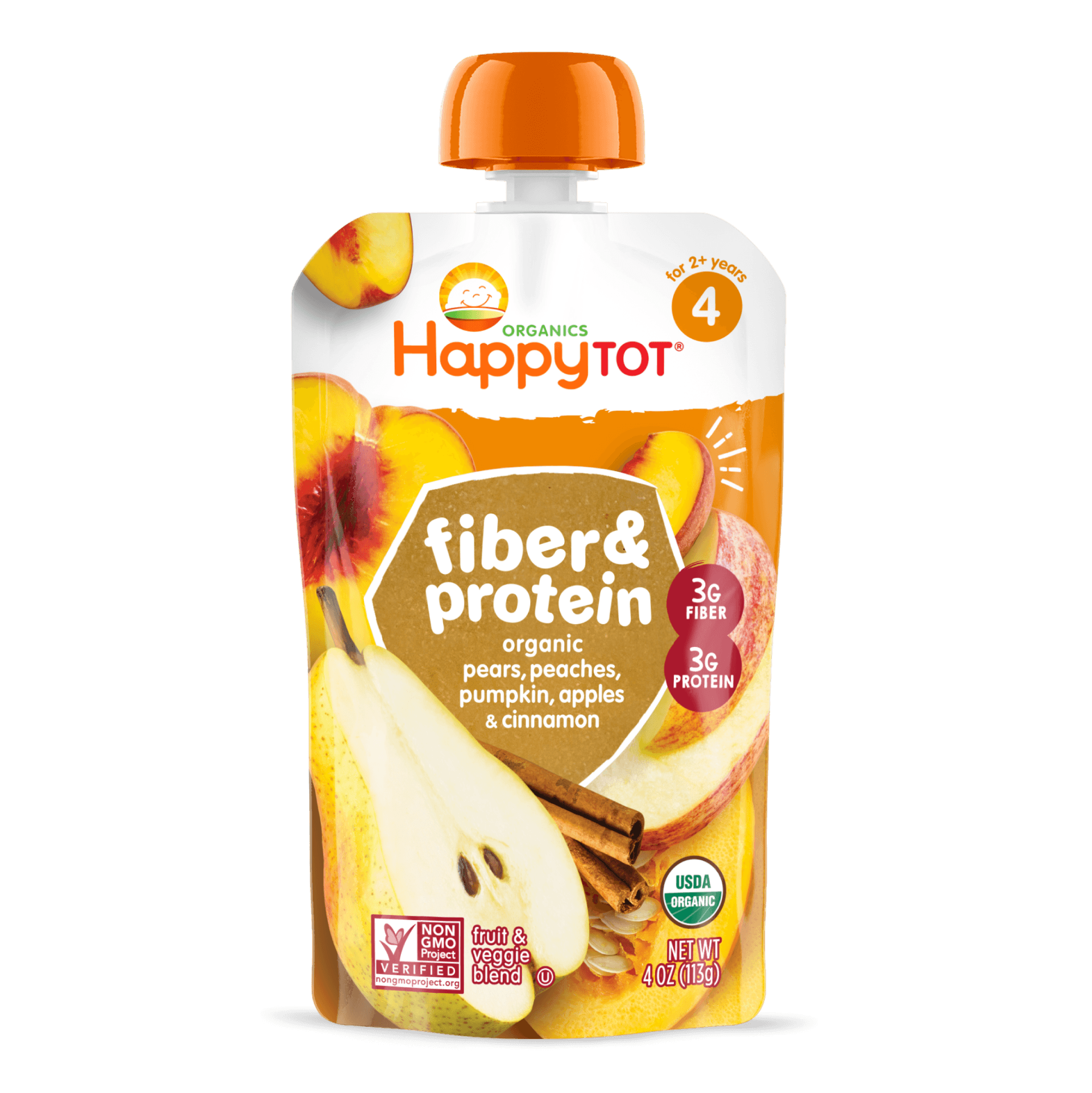 Happy Tot S4 - Fiber & Protein Organic Pears, Apples, Peaches, Pumpkin 4Oz pouch 16 units per case 4.0 oz