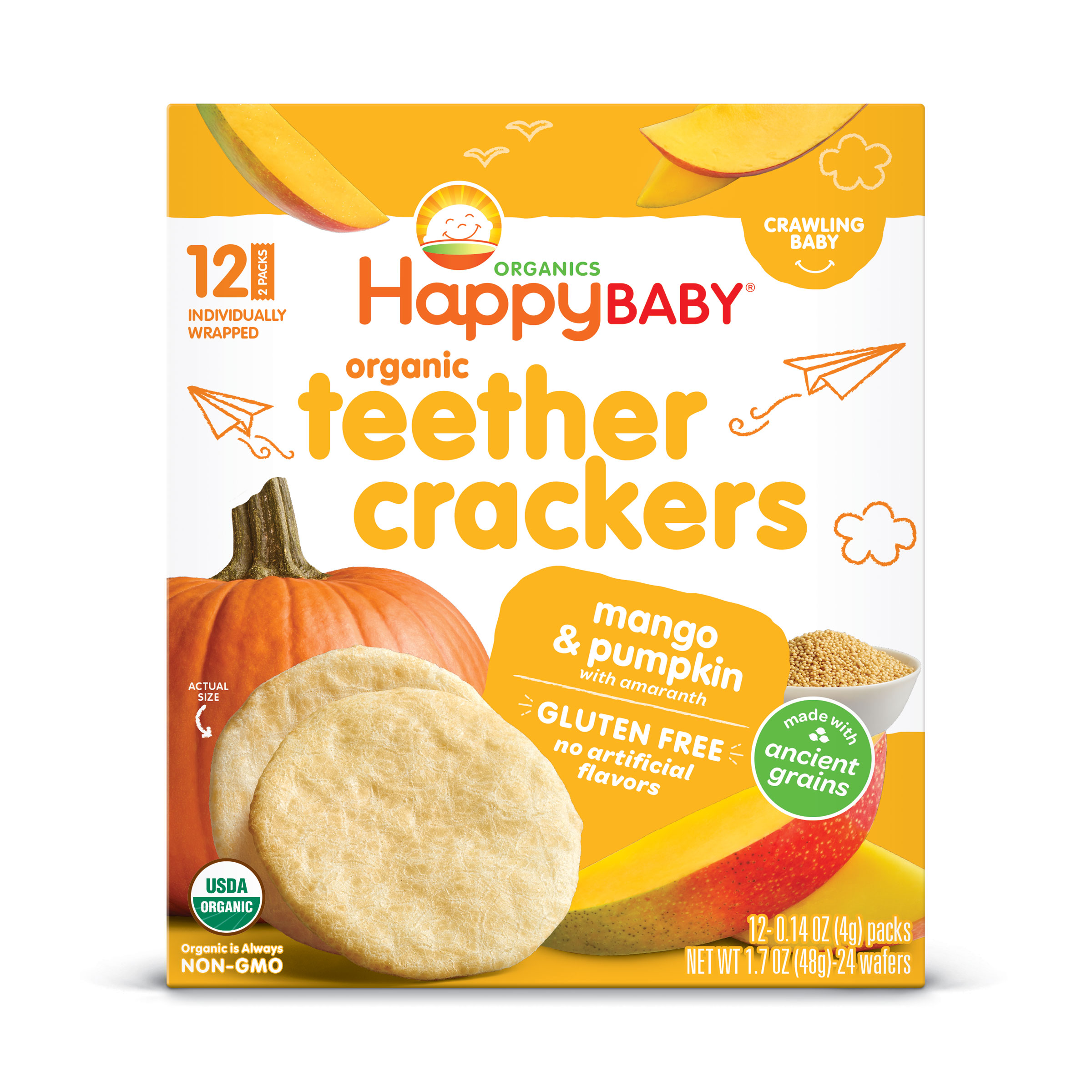 Happy Baby Mango & Pumpkin with Amaranth Teether Crackers 6 units per case 0.9 oz