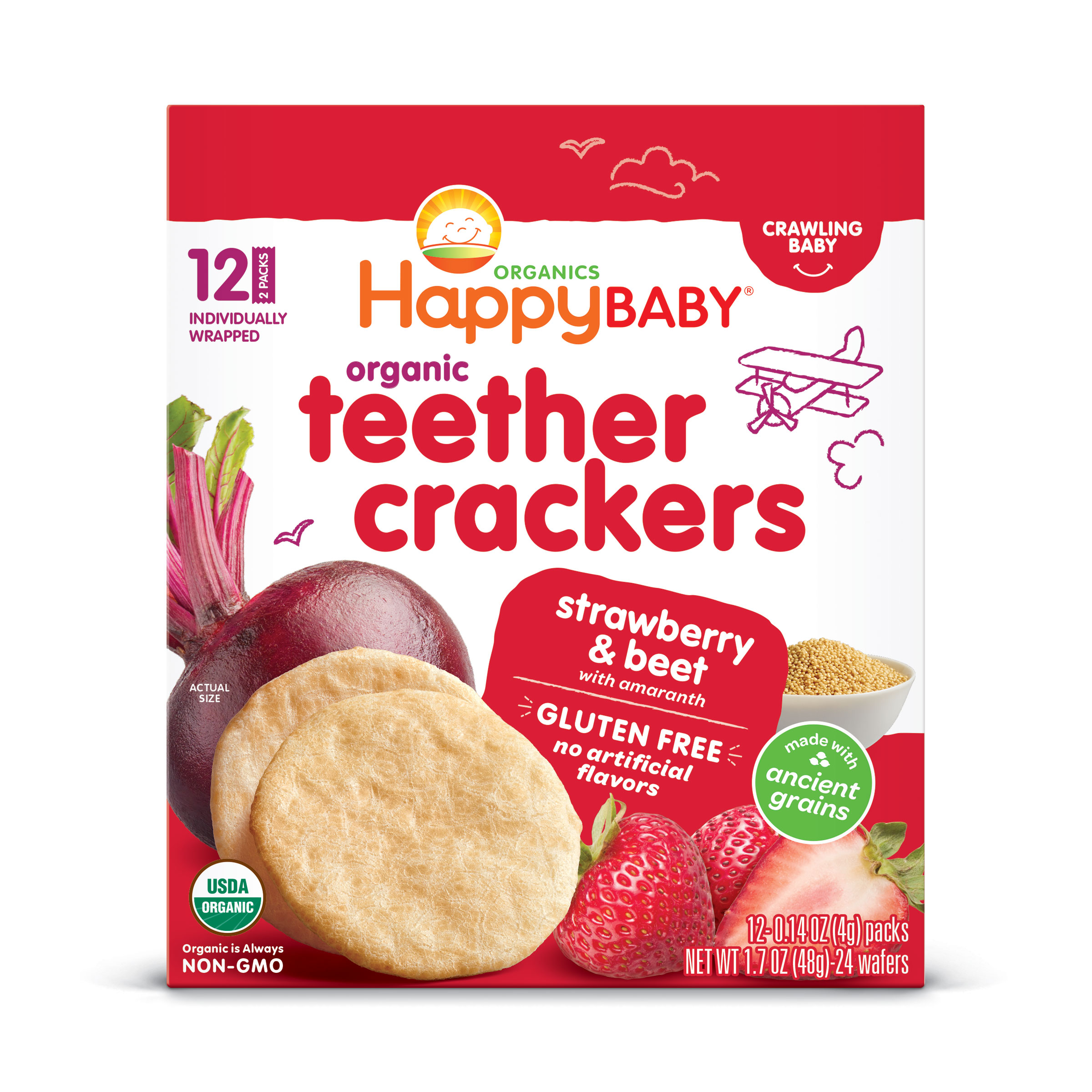 Happy Baby Strawberry & Beet with Amaranth Teether Crackers 6 units per case 0.9 oz