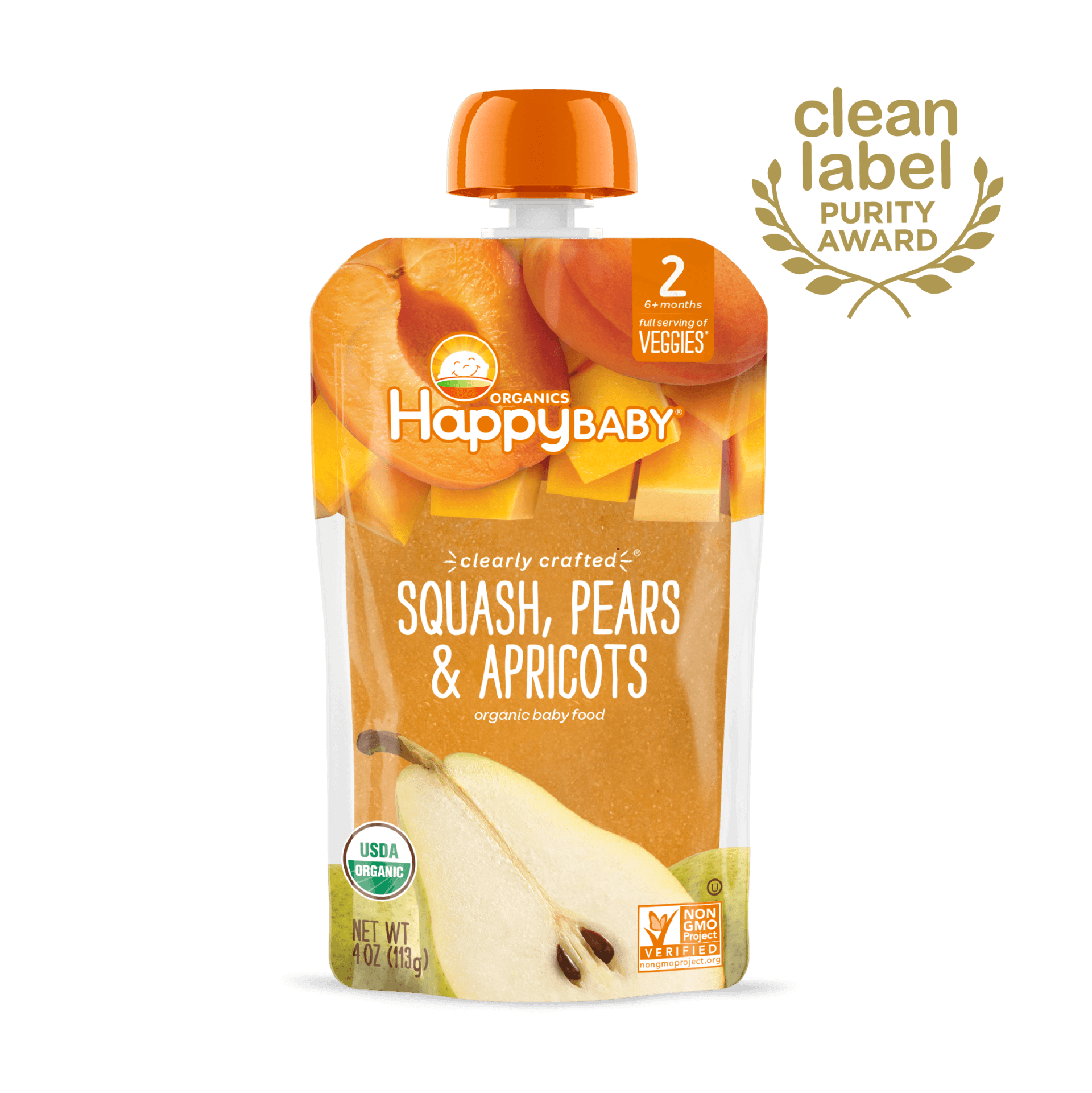 Happy Baby S2 - Clearly Crafted Squash Pears & Apricots 4Oz pouch 16 units per case 4.0 oz