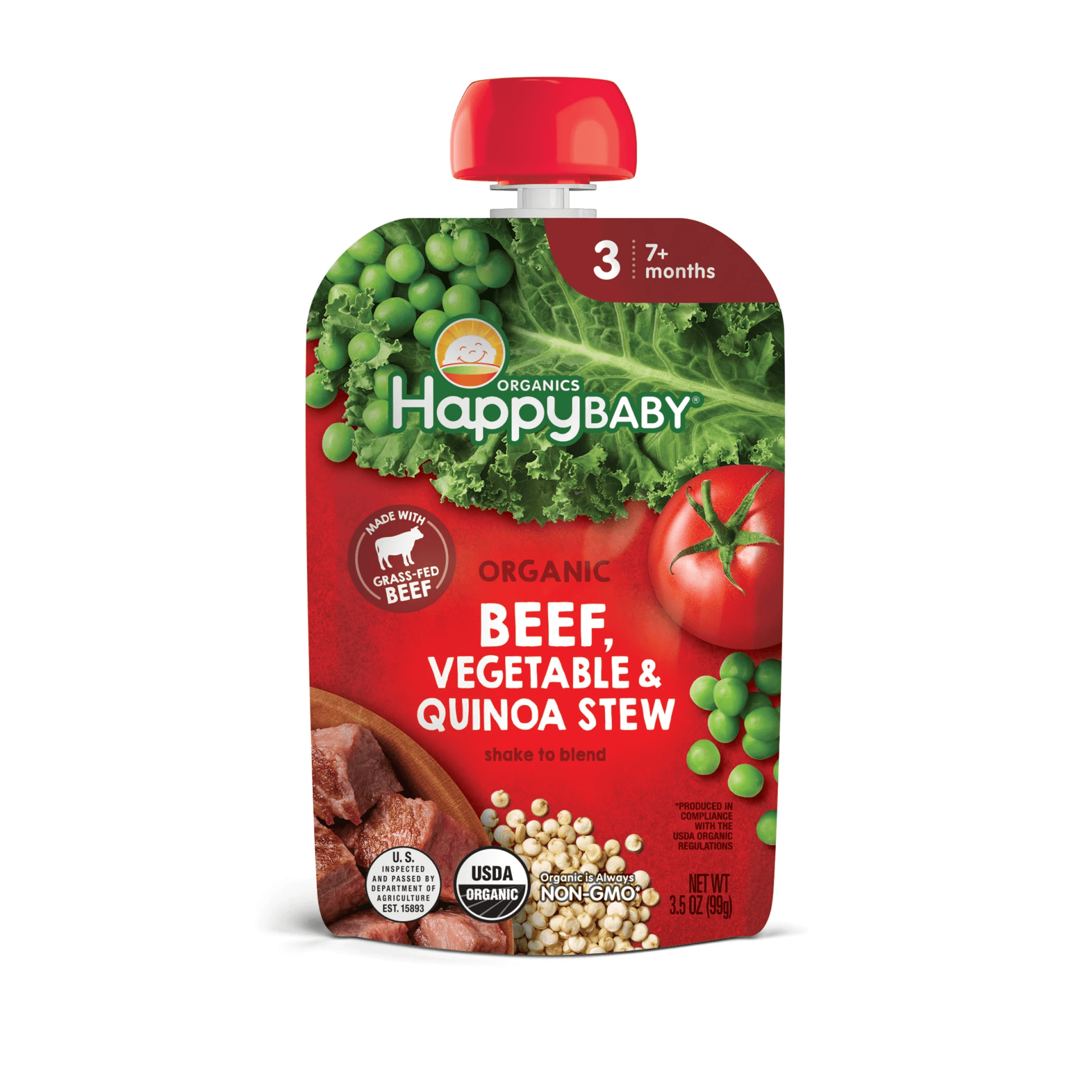 Happy Baby S3 - Savory Blends Grass-Fed Beef Vegetable & Quinoa Stew 3.5Oz pouch 16 units per case 3.5 oz