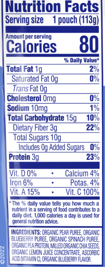 Happy Tot Fiber & Protein Stage 4 Pears, Blueberries & Spinach Pouch 16 units per case 4.0 oz