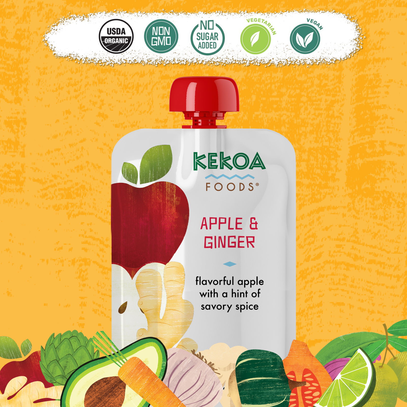 Kekoa Foods - Apple and Ginger 6 innerpacks per case 3.5 oz Product Label