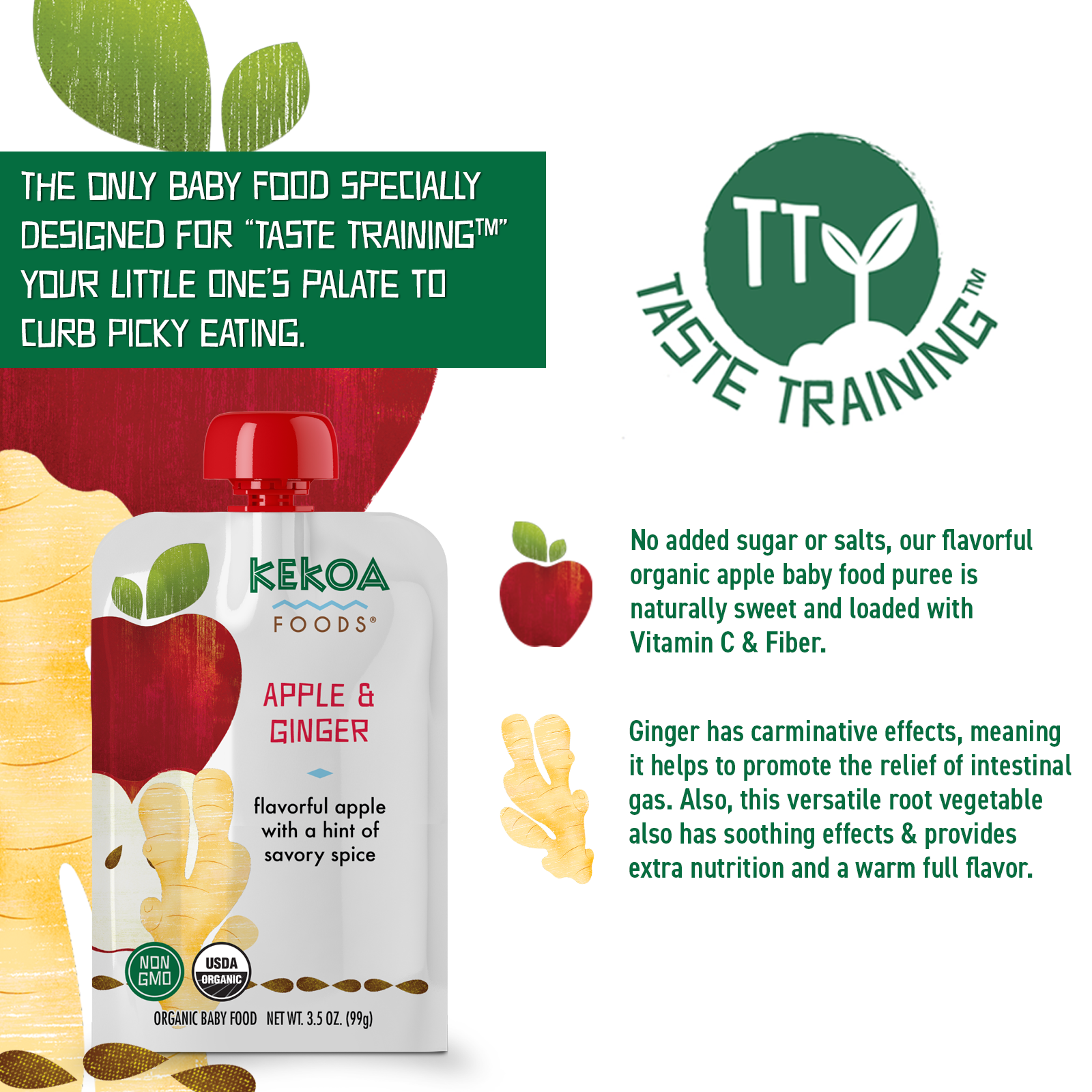 Kekoa Foods - Apple and Ginger 6 innerpacks per case 3.5 oz Product Label