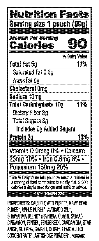 Kekoa Foods - Shawarma Artichoke and Cauliflower 6 innerpacks per case 3.5 oz Nutrition Info