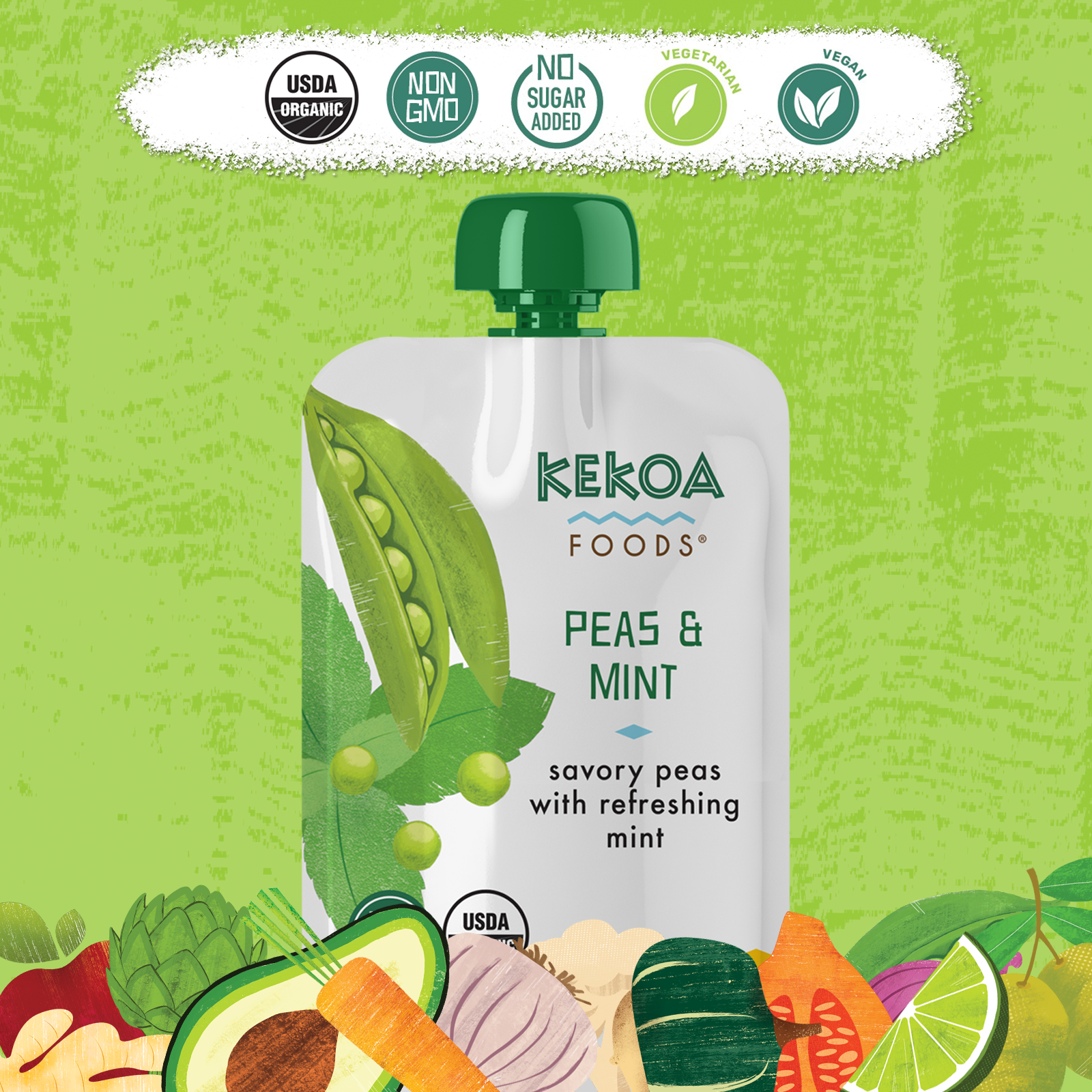 Kekoa Foods - Peas and Mint 6 innerpacks per case 3.5 oz Product Label