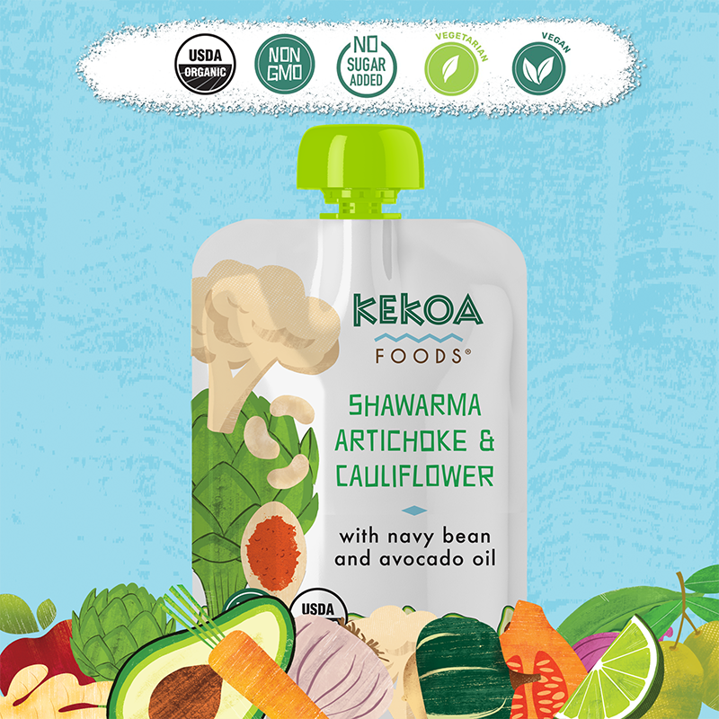 Kekoa Foods - Shawarma Artichoke and Cauliflower 6 innerpacks per case 3.5 oz Product Label