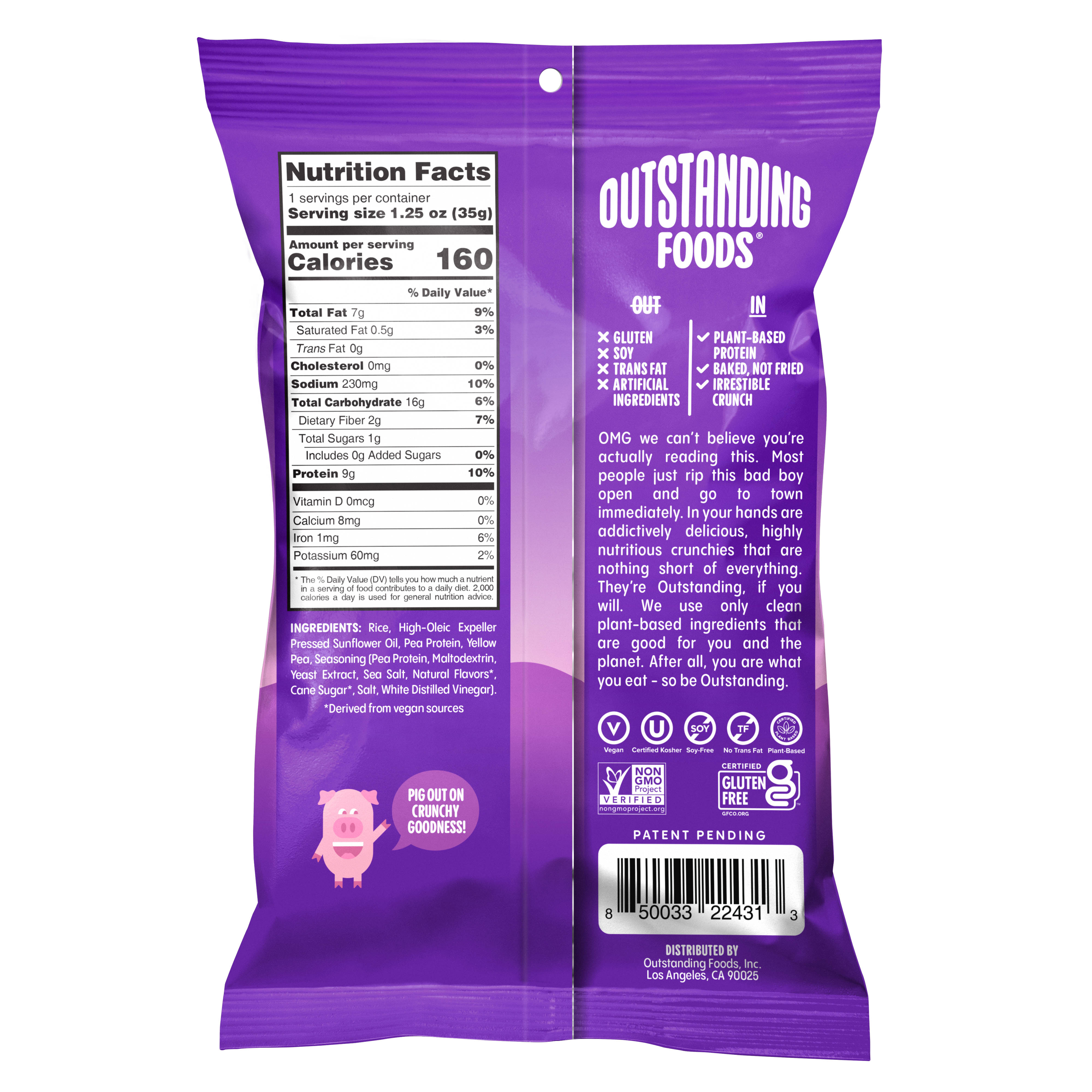 Outstanding Foods - Outstanding Pig Out Crunchies, Sea Salt, Snack Size 8 units per case 1.3 oz