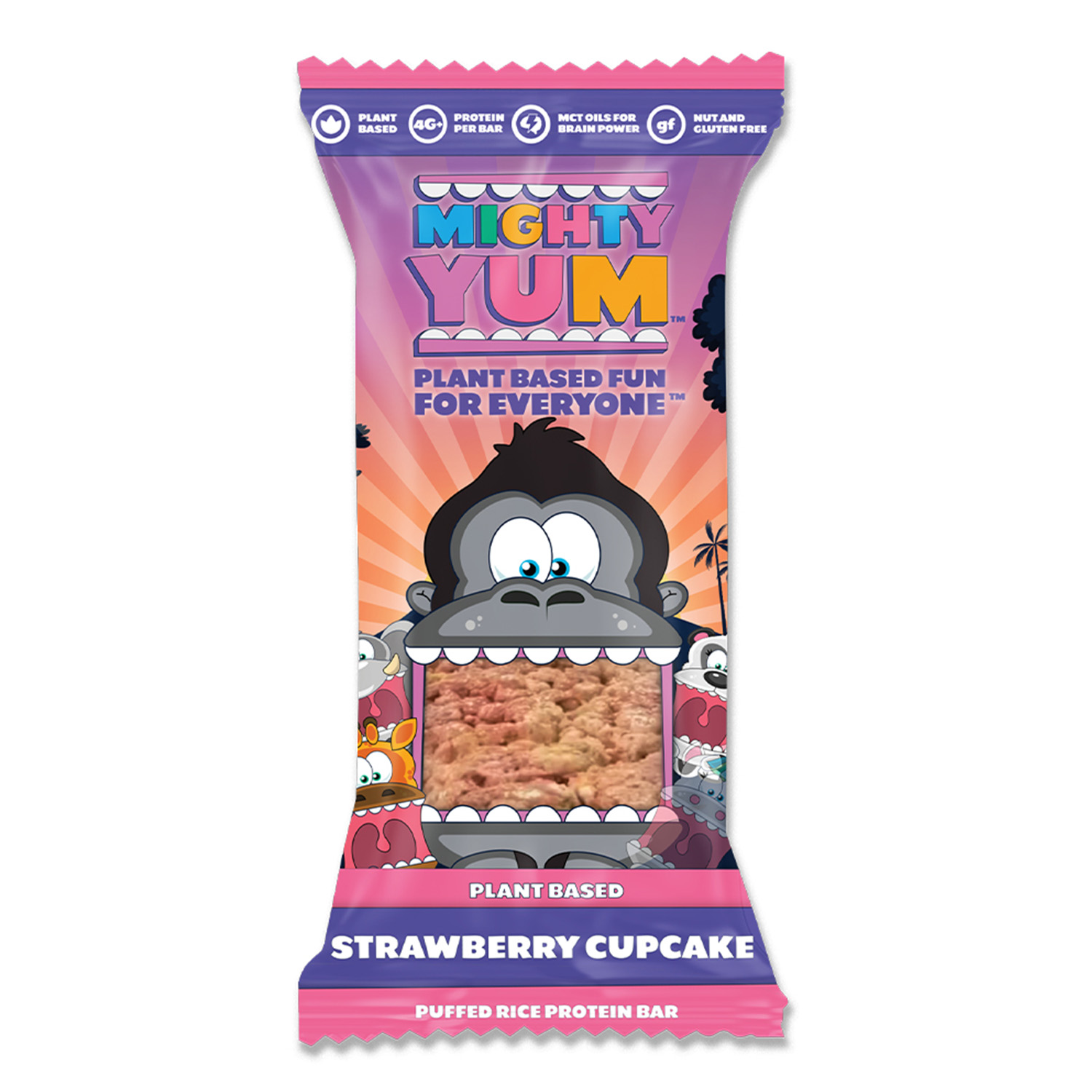 Mighty Yum Plant-Based Strawberry Cupcake Protein Bar - Individual 12 innerpacks per case 1.0 oz
