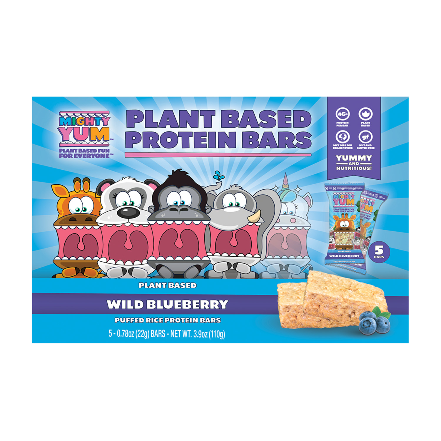 Mighty Yum Sales Box of 5 Units - Plant-Based Wild Blueberry Protein Bar 24 units per case 5.0 oz