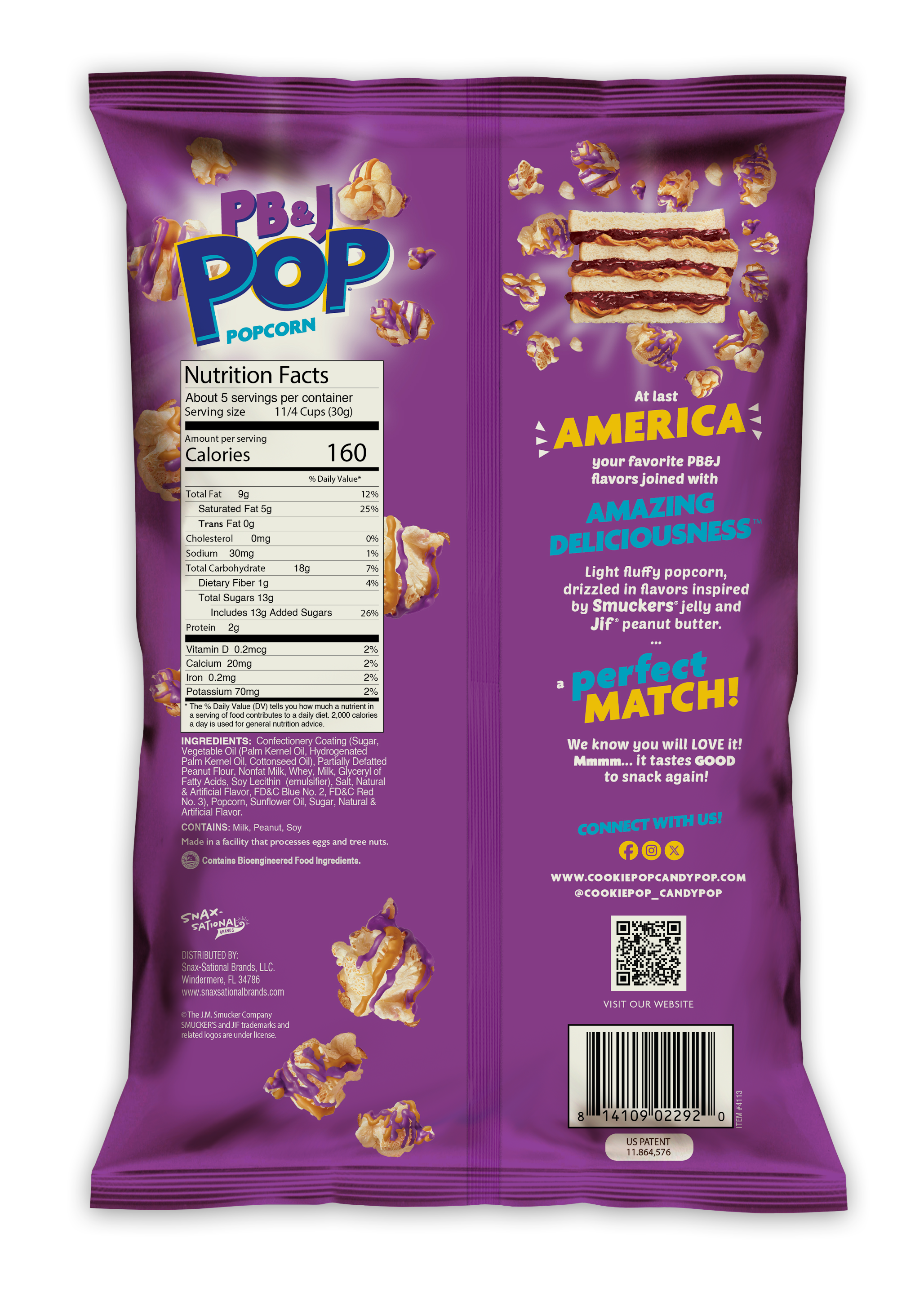 PB & J POP Smuckers & Jif Coated Popcorn (12 Pack, Grape) 12 units per case 5.3 oz