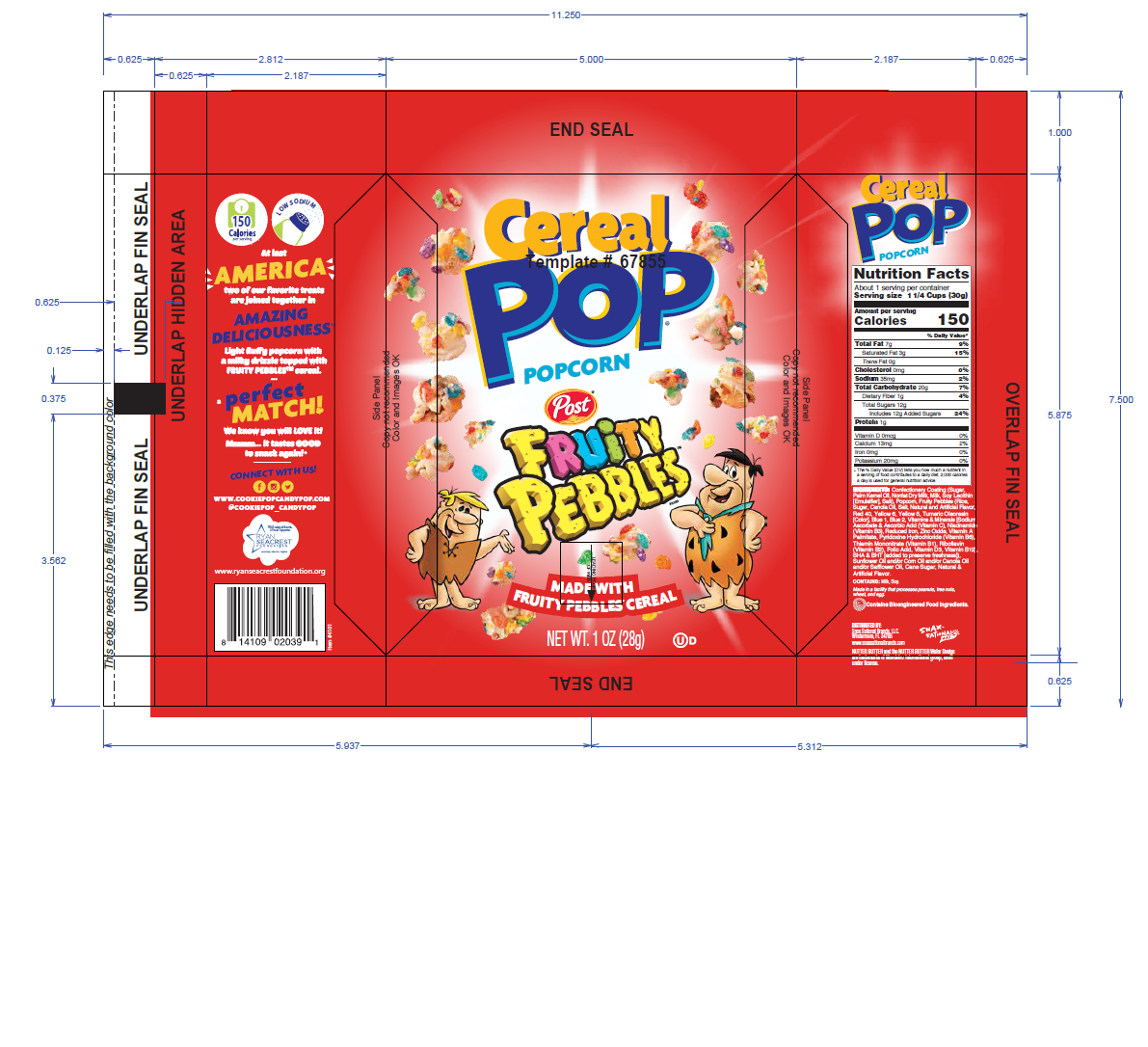 Cereal Pop Fruity Pebbles Popcorn 6 innerpacks per case 1.0 oz Product Label