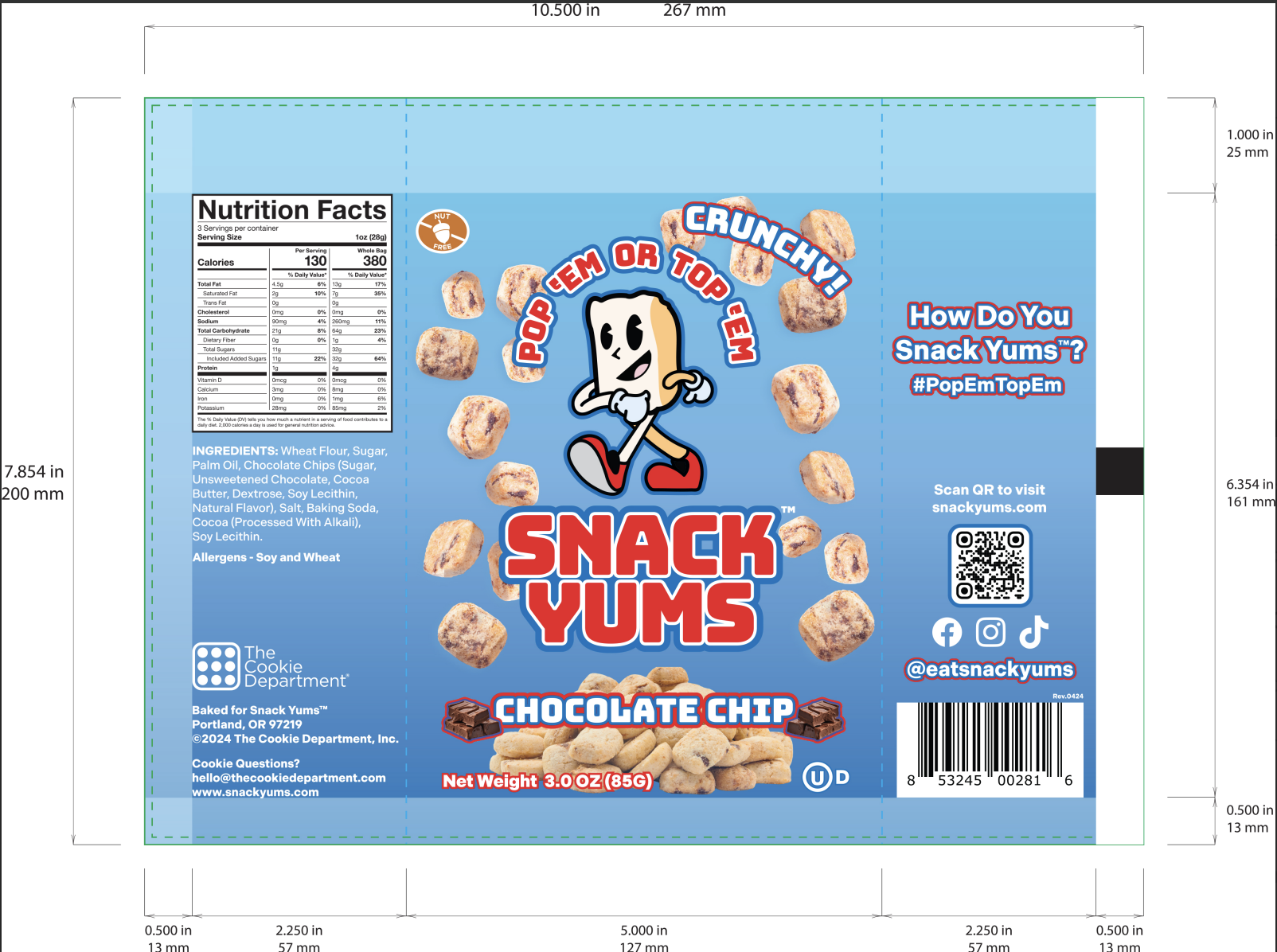 Snack Yums® - Chocolate Chip 24 units per case 3.0 oz Product Label