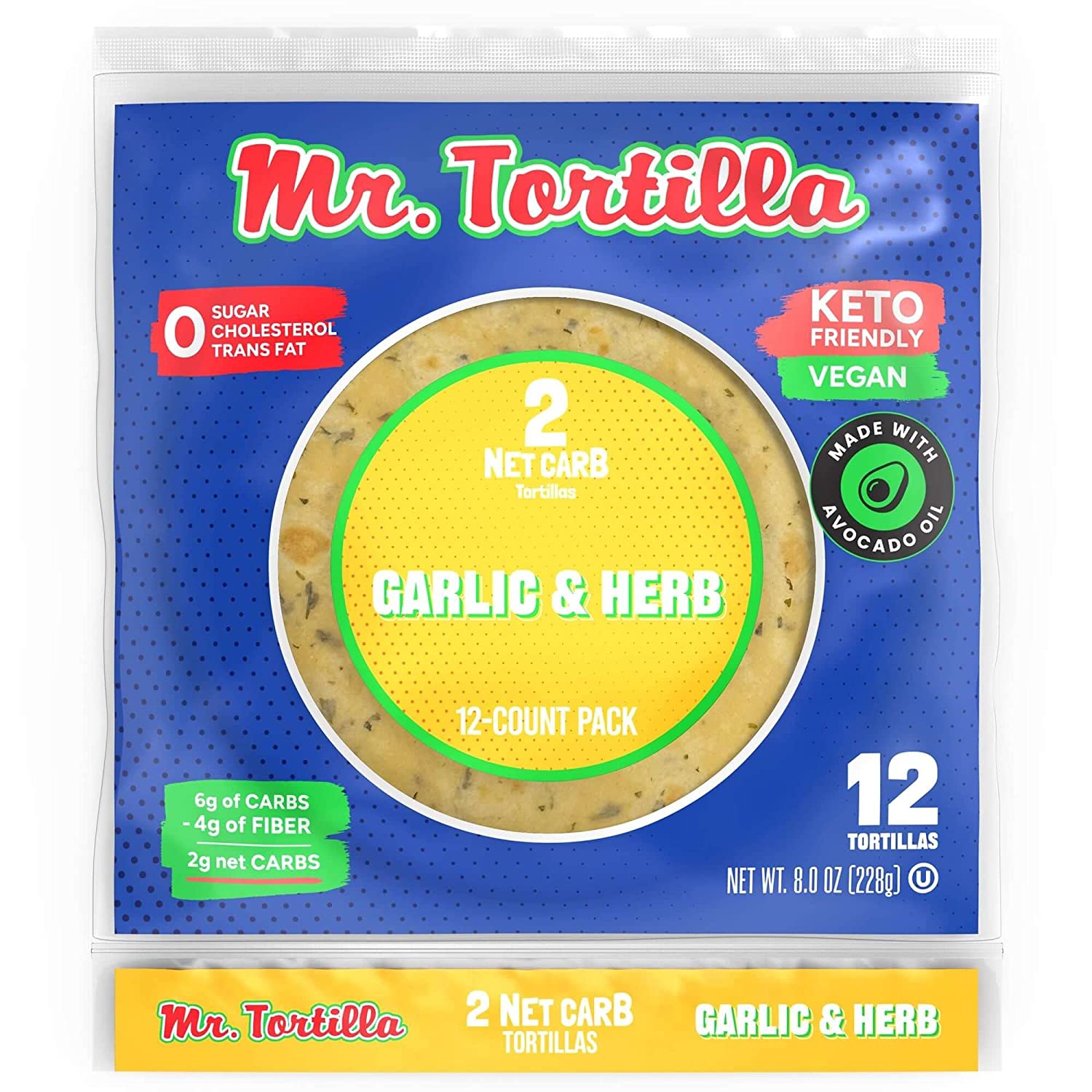 Mr. Tortilla Low Carb 6 Inch Garlic & Herb Tortillas 12 units per case 8.0 oz