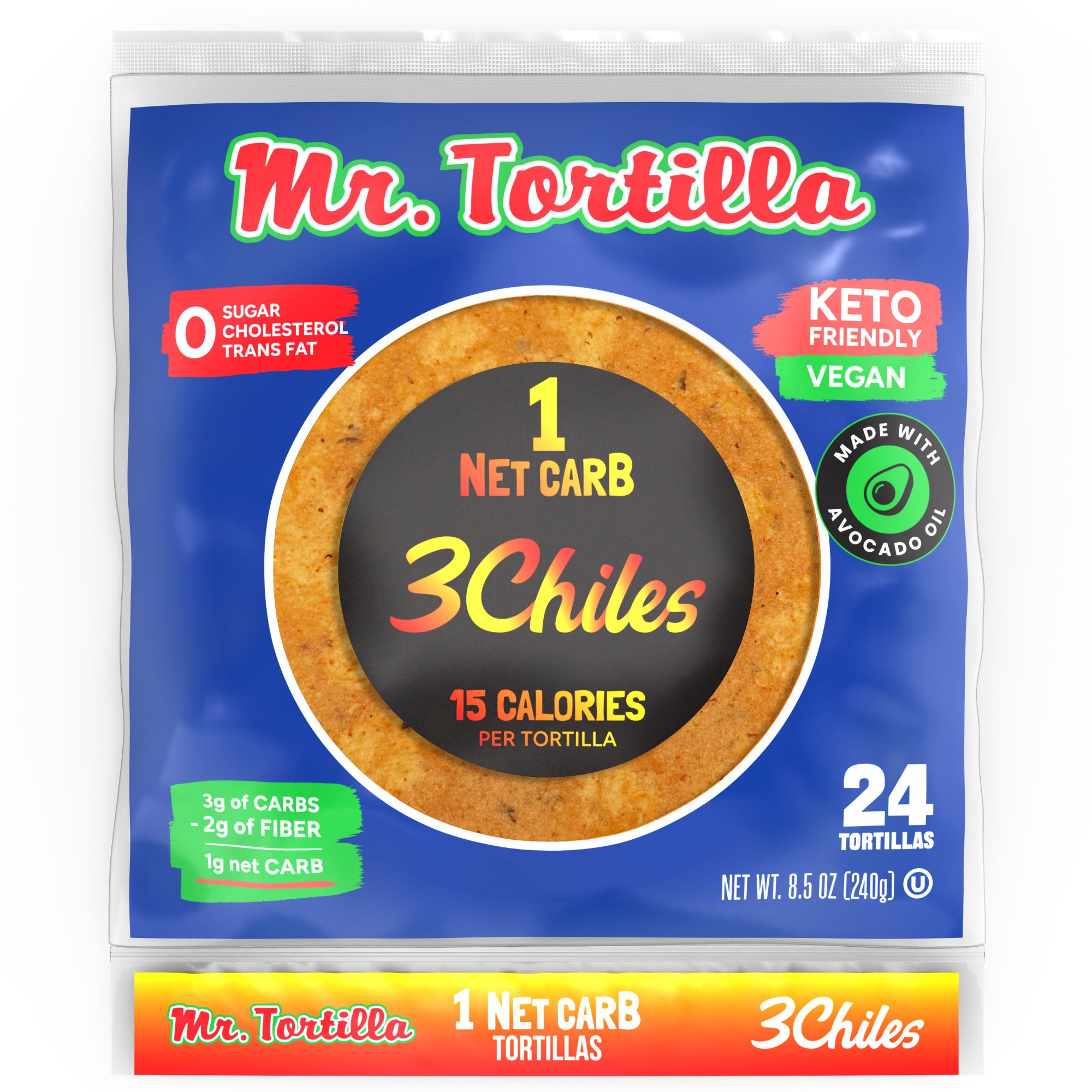 Mr. Tortilla Low Carb 4 Inch Spicy 3 Chiles Tortillas 12 units per case 8.5 oz