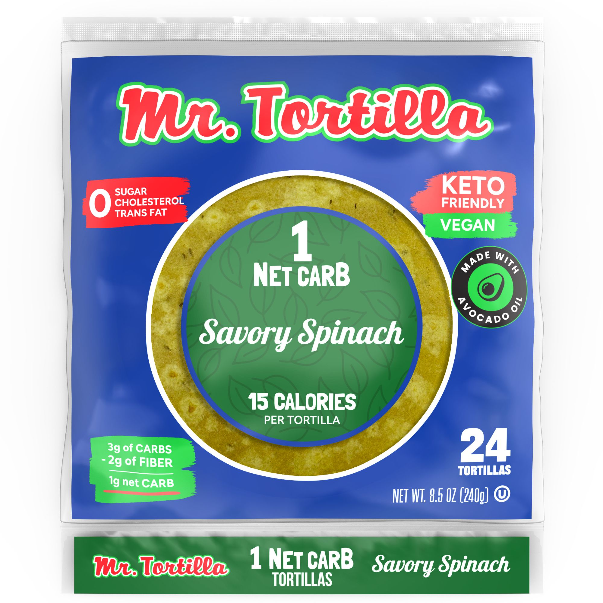 Mr. Tortilla Low Carb 4 Inch Savory Spinach Tortillas 12 units per case 8.5 oz