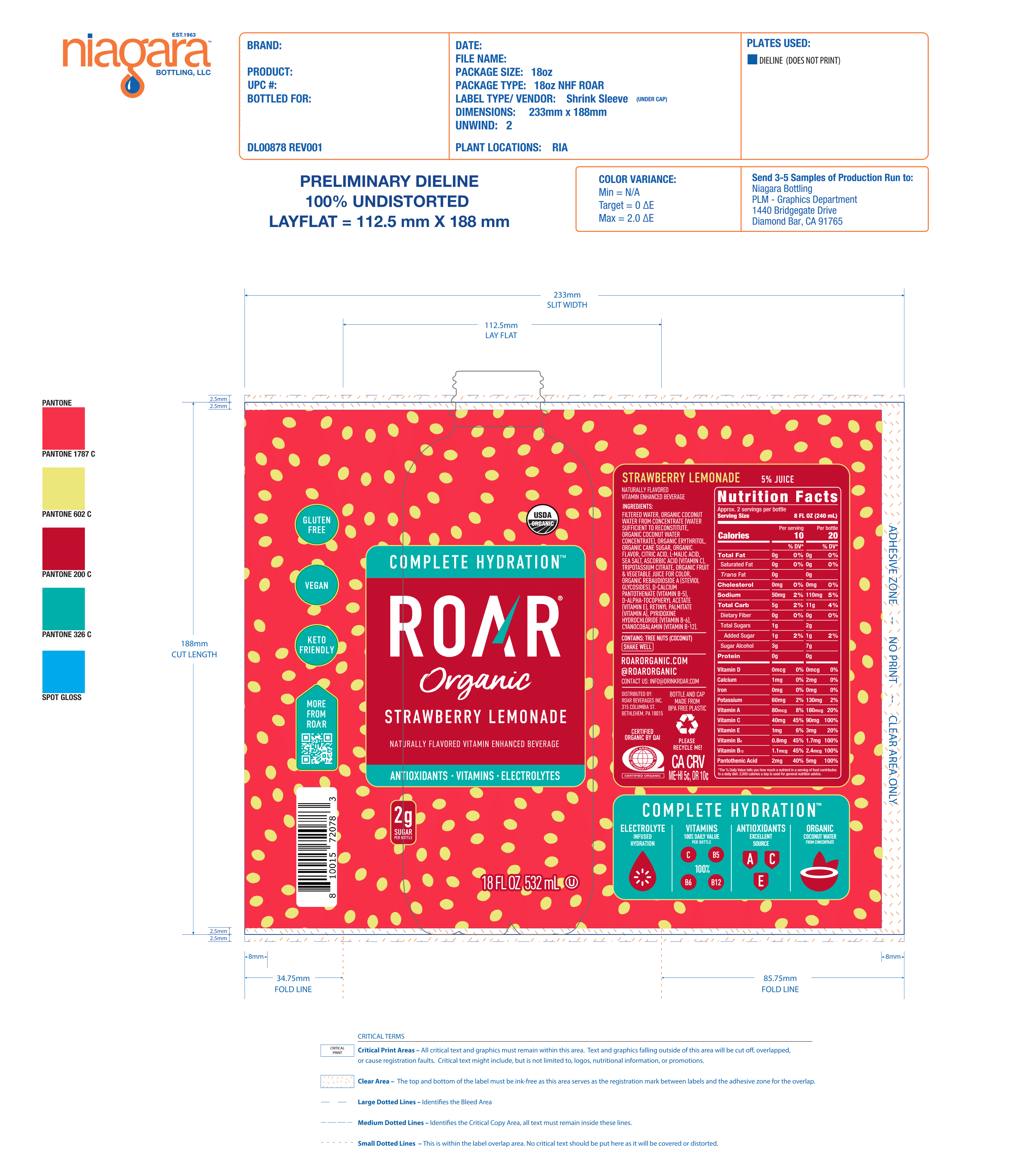 Roar Organic Strawberry Lemonade 1 units per case 18.0 oz Product Label