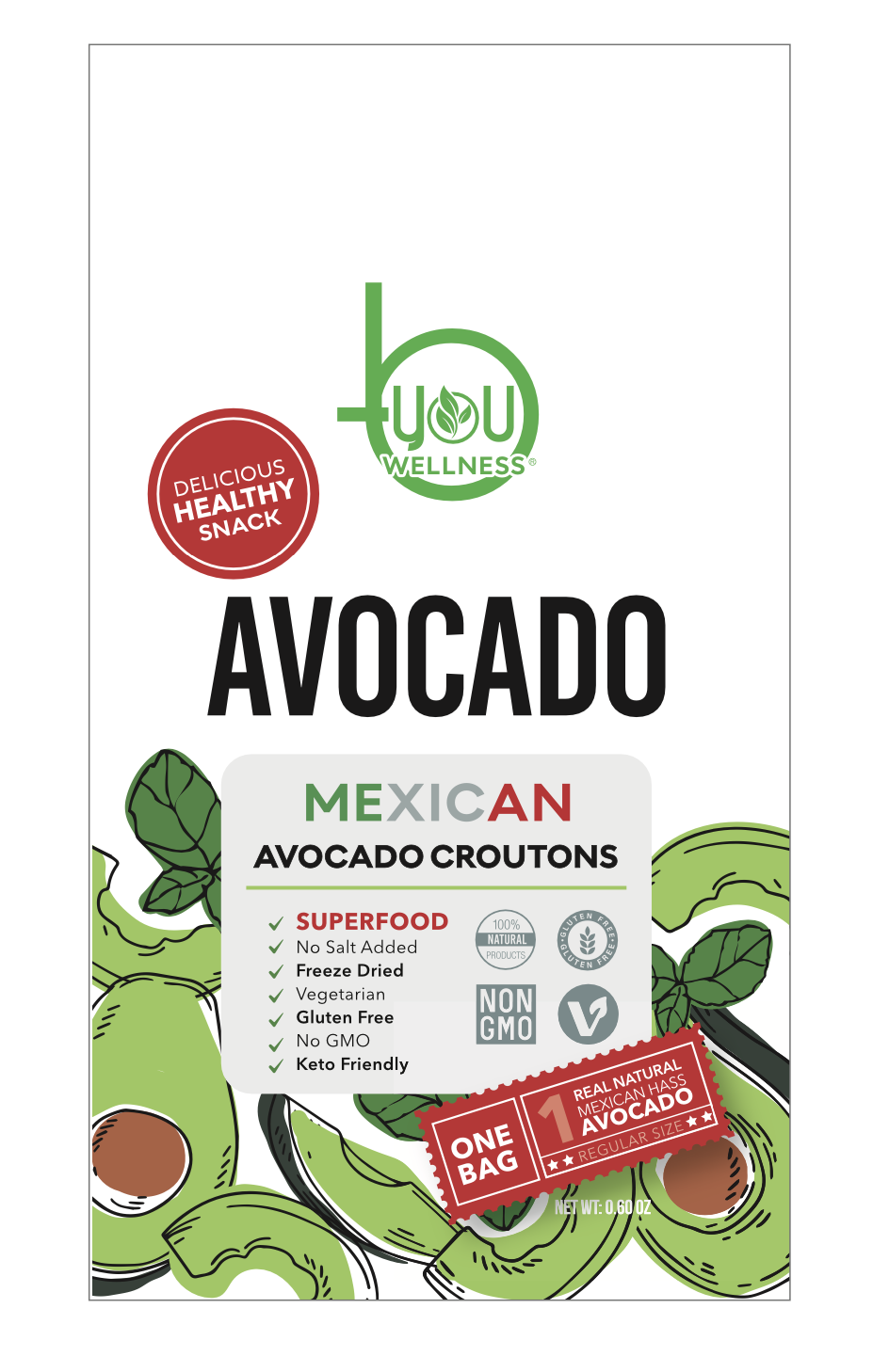 BYOU Freeze Dried Avocado Croutons  70 units per case 18 g