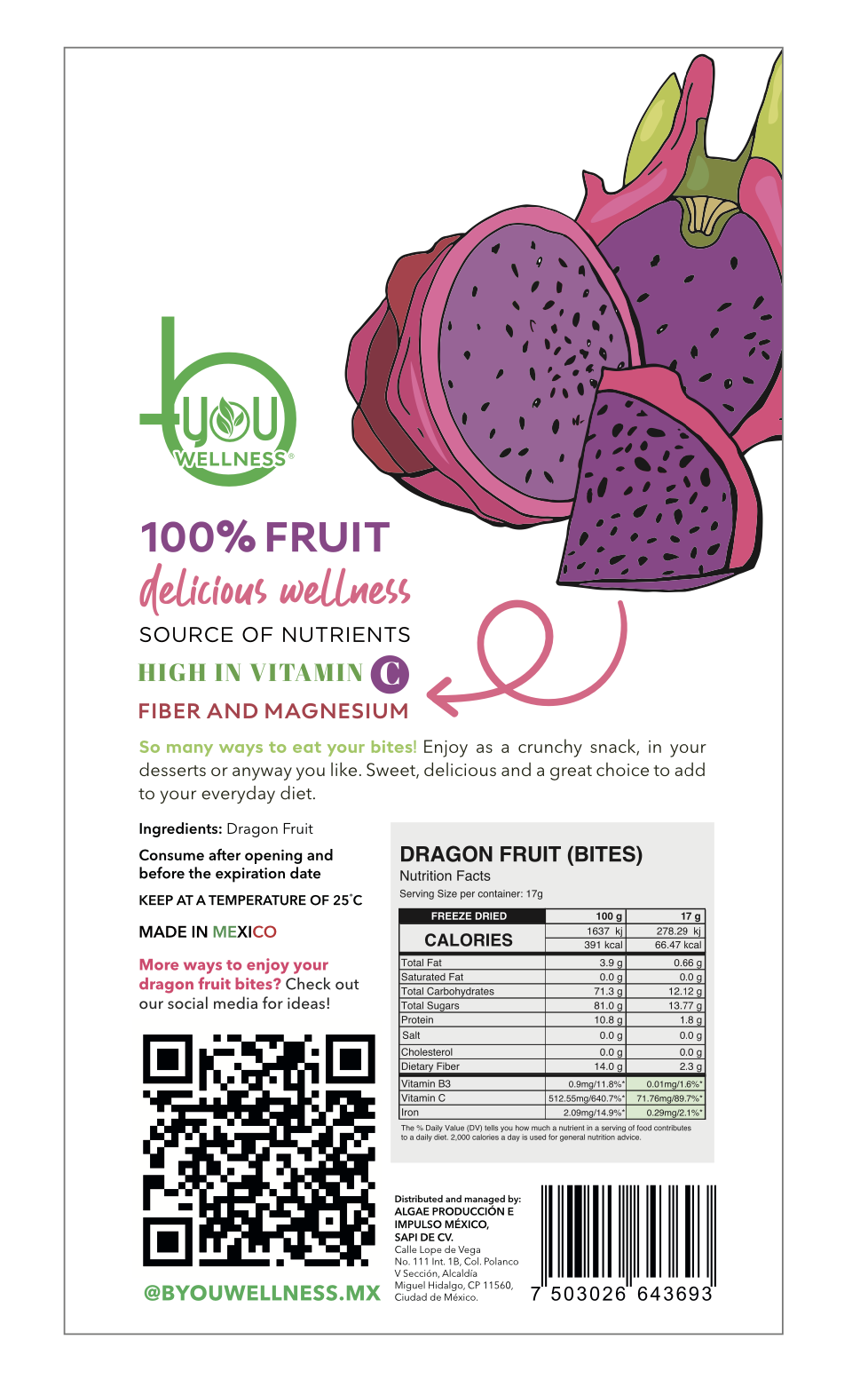 BYOU Freeze Dried Dragon Fruit Bites  4 innerpacks per case 18 g