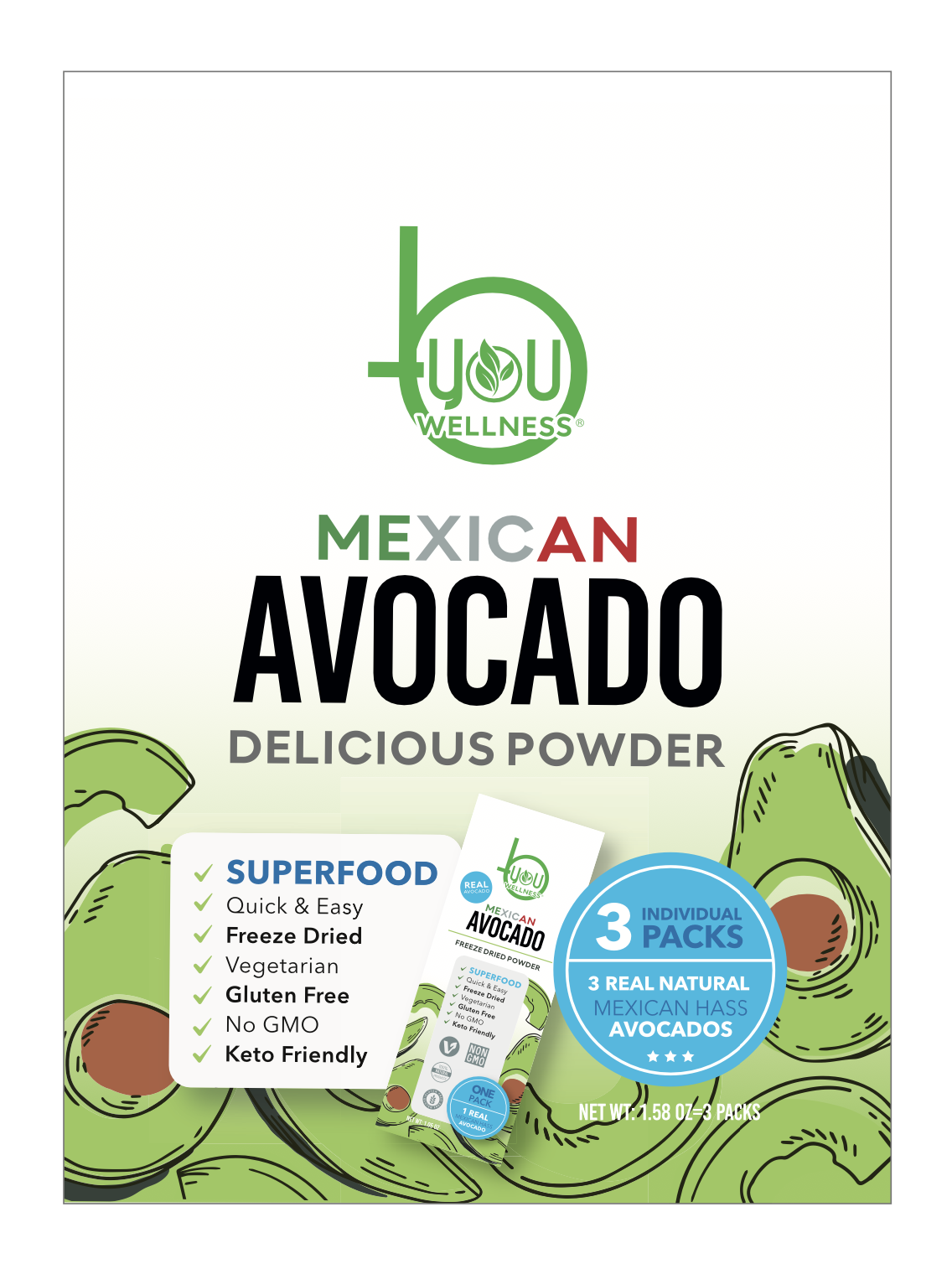 BYOU Freeze Dried Avocado Delocious Powder  30 units per case 45 g