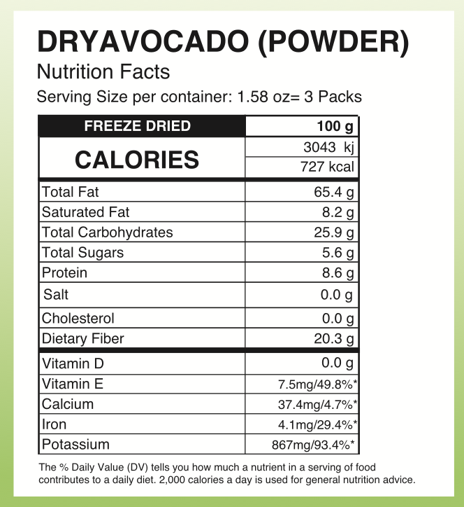 BYOU Freeze Dried Avocado Delocious Powder  4 innerpacks per case 45 g