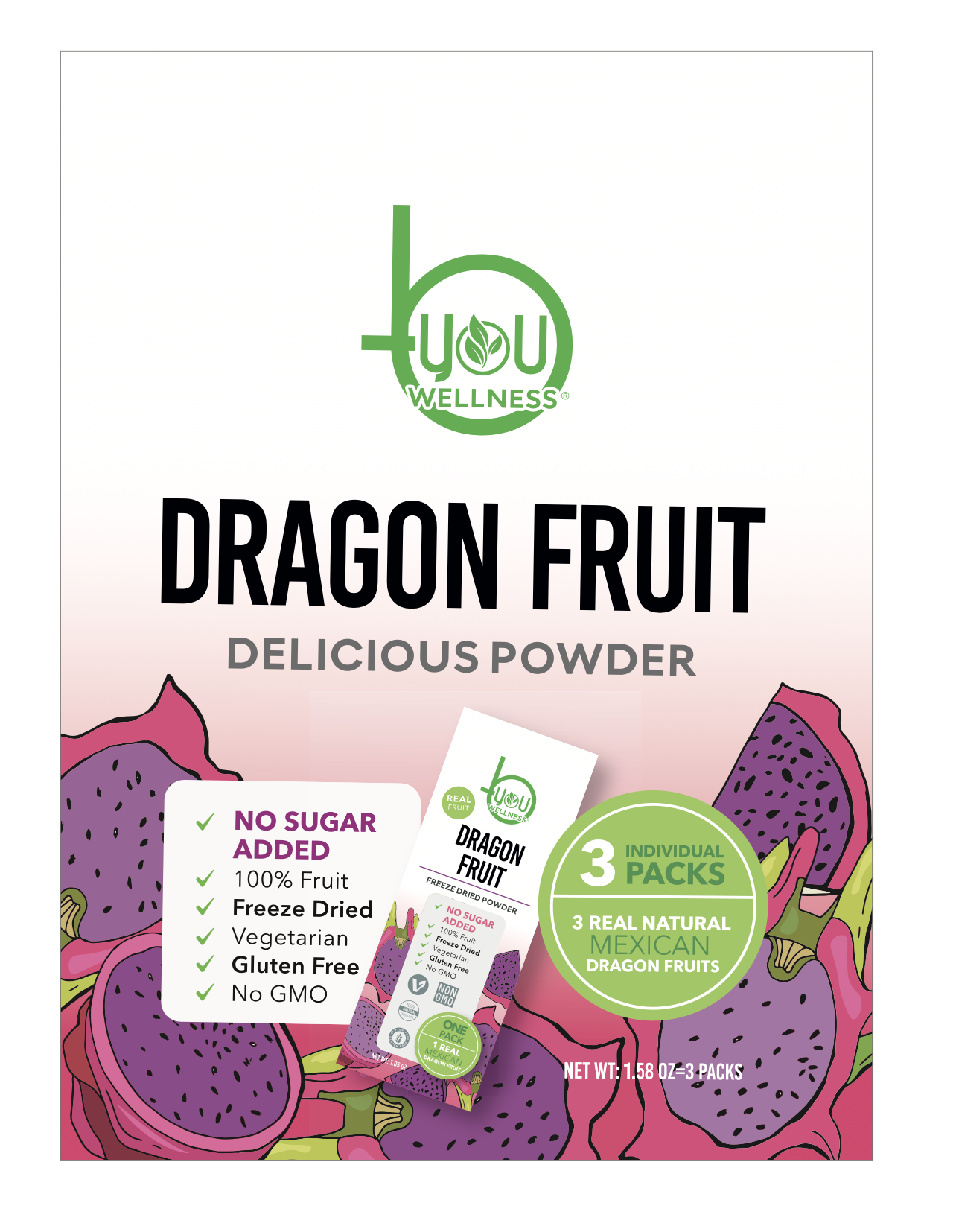 BYOU Freeze Dried Dragon Fruit Powder  30 units per case 3 g