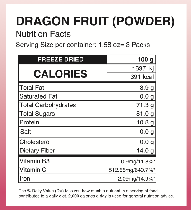 BYOU Freeze Dried Dragon Fruit Powder  4 innerpacks per case 3 g