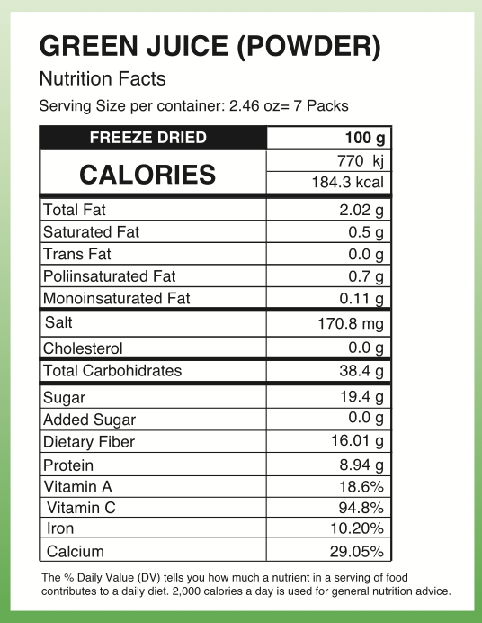 BYOU Freeze Dried Green Juice  30 units per case 70 g