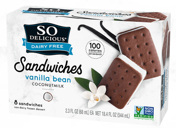 So Delicious Dairy Free Vanilla Bean Coconut Milk Frozen Dessert Sandwich (8 pack) 6 units per case 18.4 oz