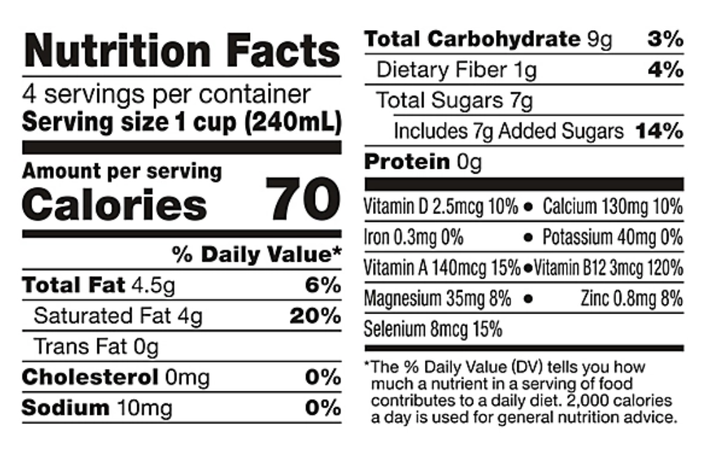 So Delicious Organic COCONUT Milk ORIGINAL 64OZ 6CT 6 units per case 4.3 lbs Nutrition Info