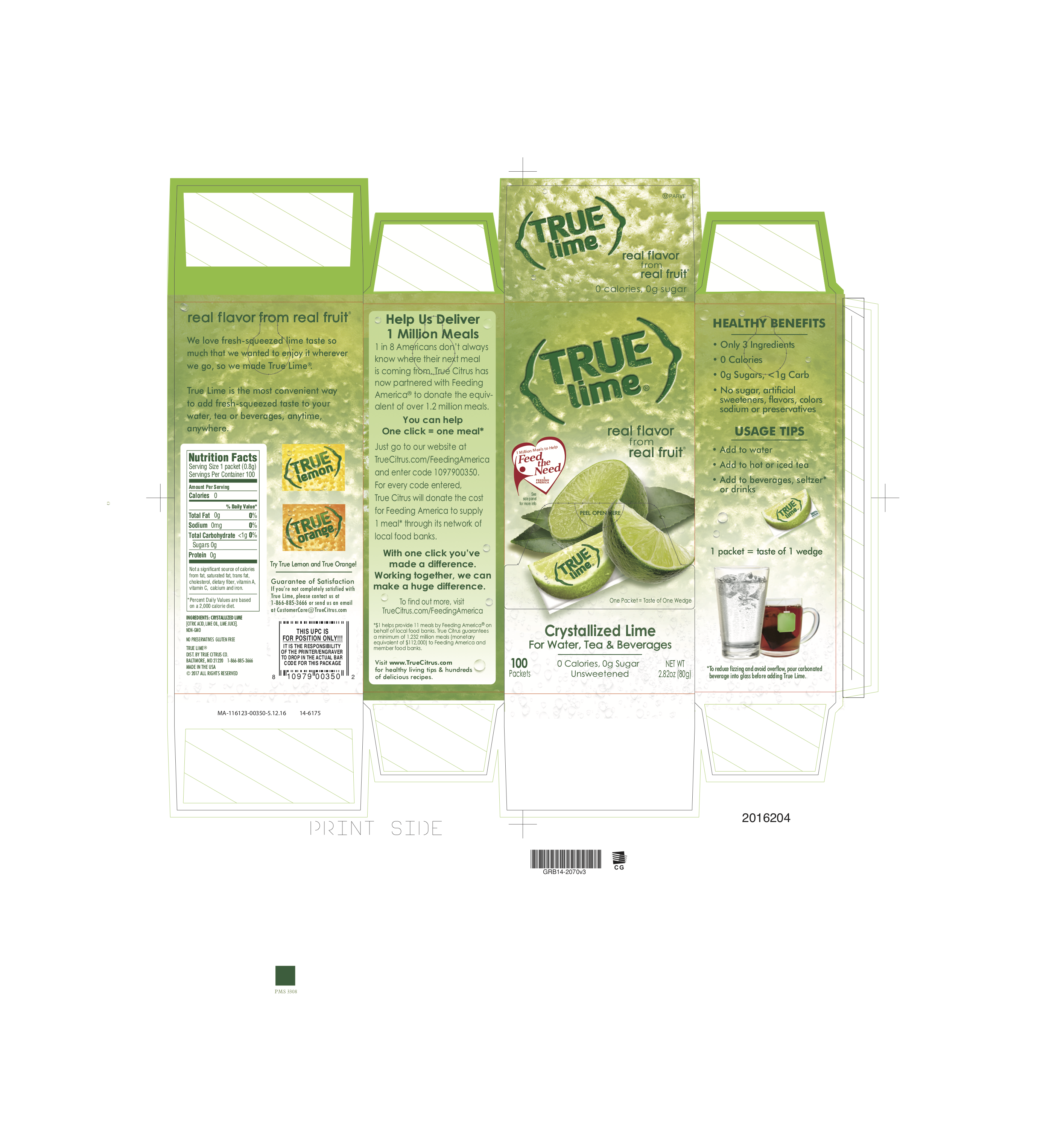True Lime Packet Dispenser 12 units per case 2.9 oz Product Label